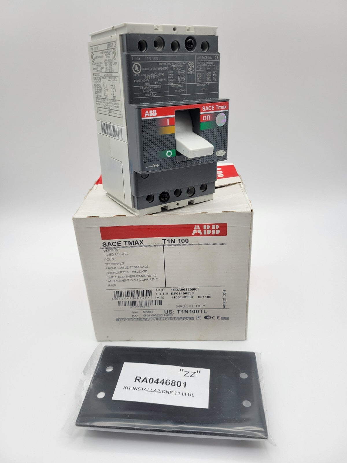 ABB SACE TMAX T1N 100 Plug-In Circuit Breaker 100A 480-600Y/347V 3P 3PH T1N100TL