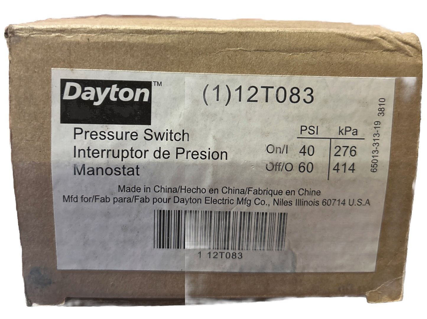 DAYTON 12T083 Pressure Switch. NEW IN BOX! AF