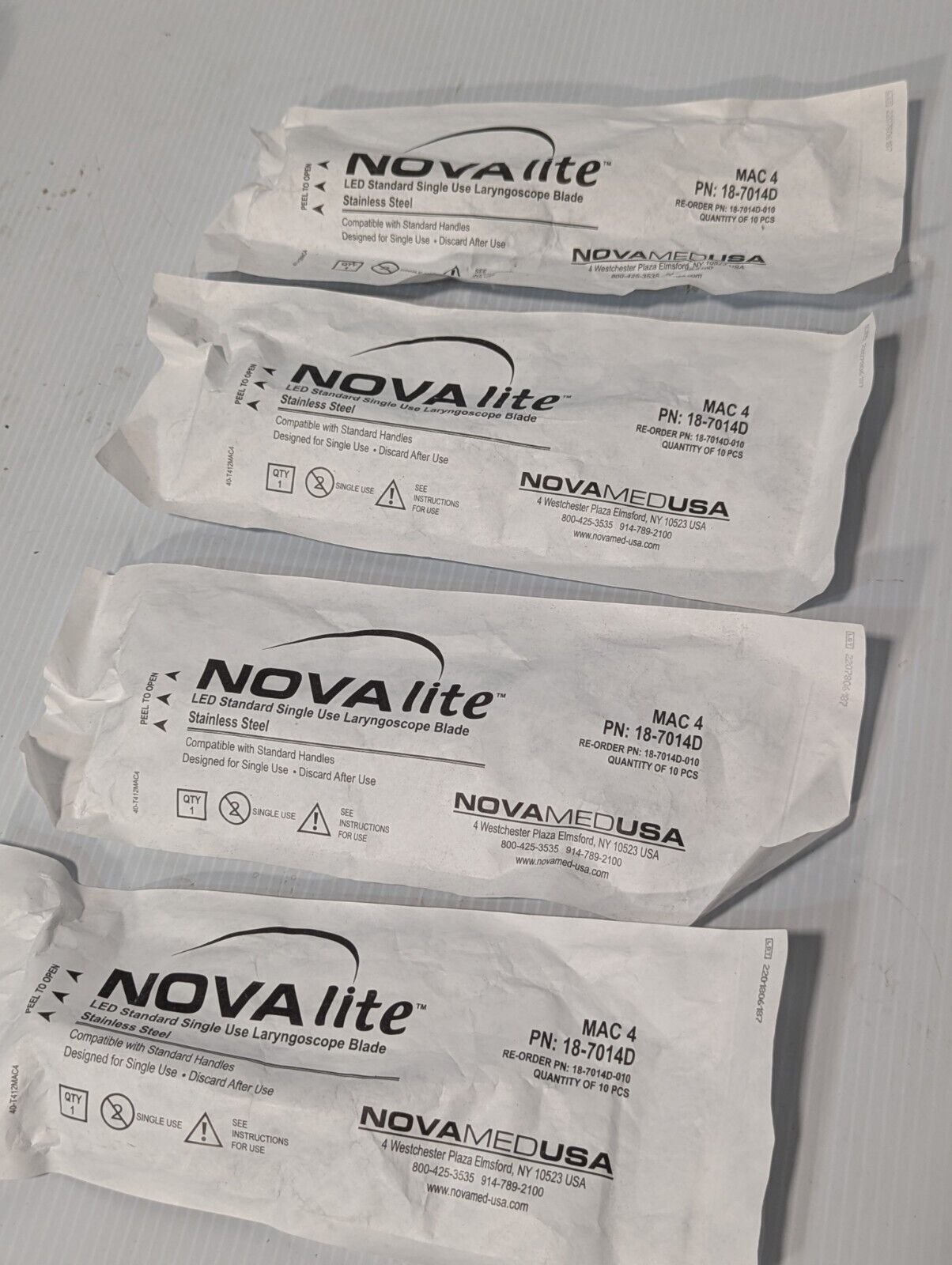 Lot of 4 Novalite MAC 4 18-7014D LED Laryngoscope Blades