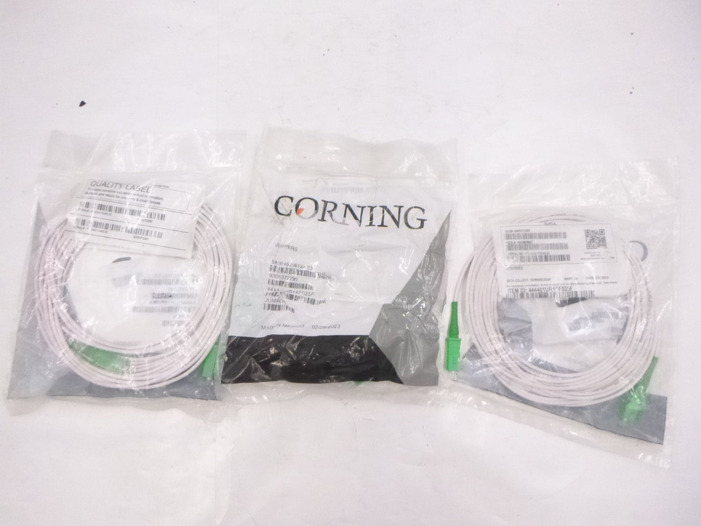 3 Pack 25' Corning SM Fiber Optic Patch Cable 444401UR1BF025F White 2.9mm SC/APC