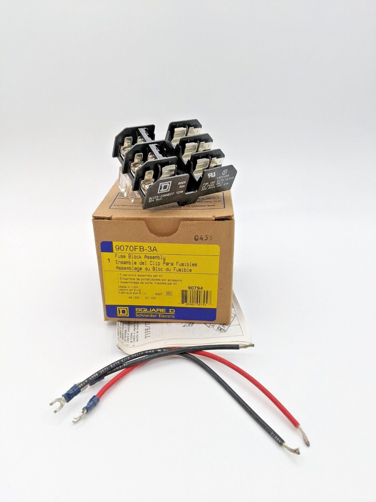 Square D 9070FB-3A Fuse Block Assembly 30 Amp 600 Volt 3 Pole for Class CC Fuse