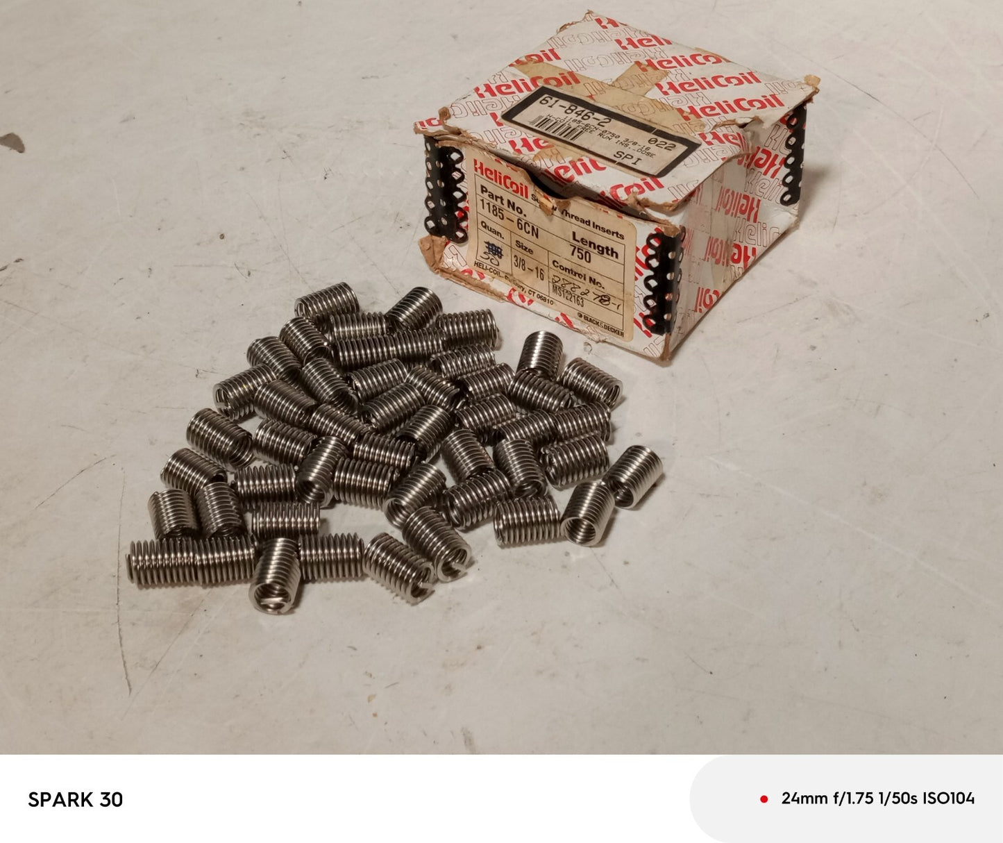 (50) HELI-COIL 1185-6CN750 Tanged Screw Thread Inserts, 304 SS, 3/8-16