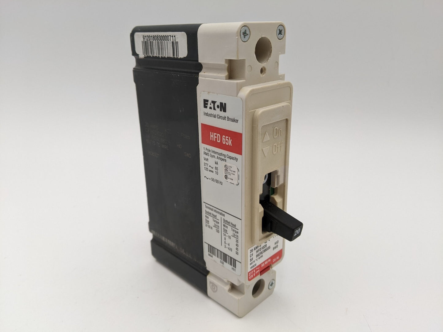Eaton HFD1020 Bolt-On Circuit Breaker 20A 277V 1P 1PH HFD 20 AMP 277 Volt 1 Pole