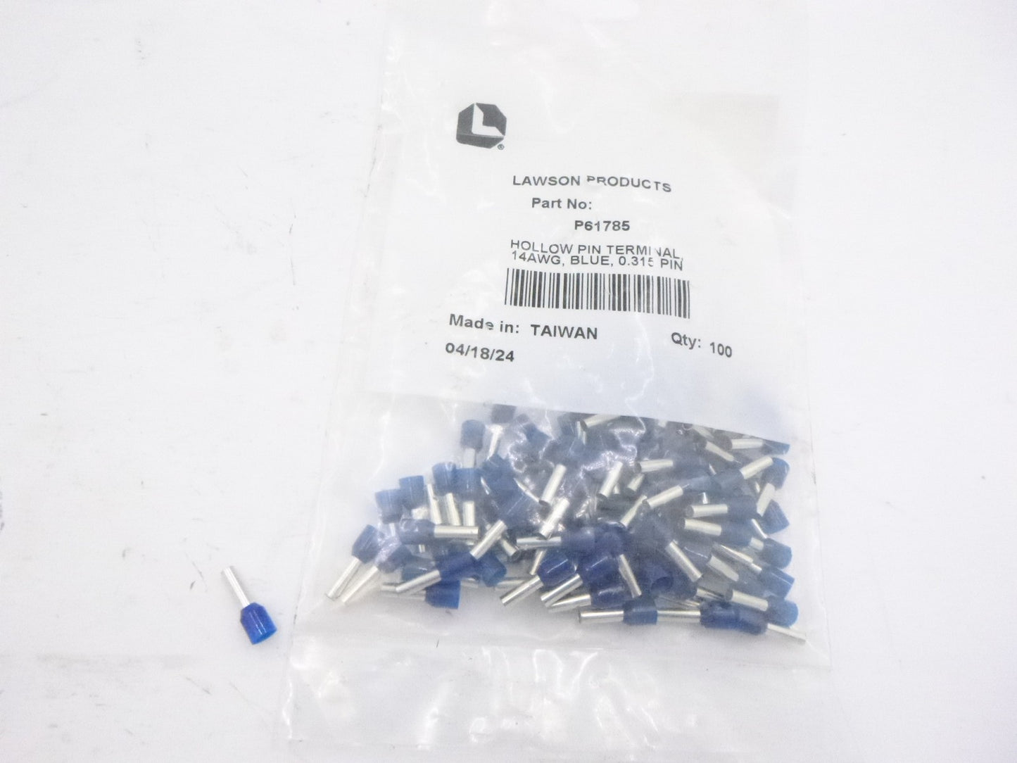 100 Pack Lawson Hollow Pin Connector 14AWG Blue P61785