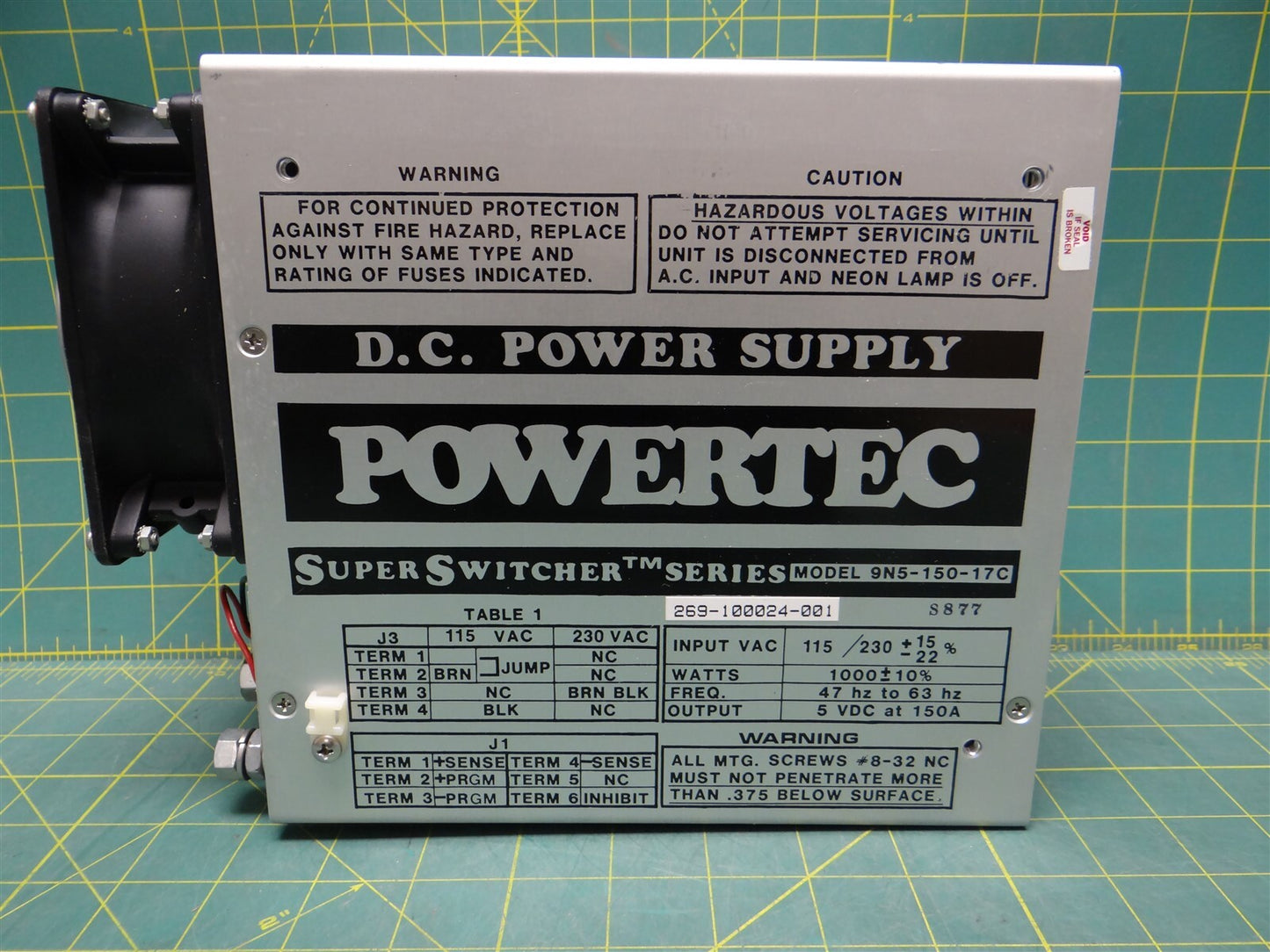 Powertec Super Switcher Series Model 9N5-150-17C D.C. Power Supply 5VDC at 150A