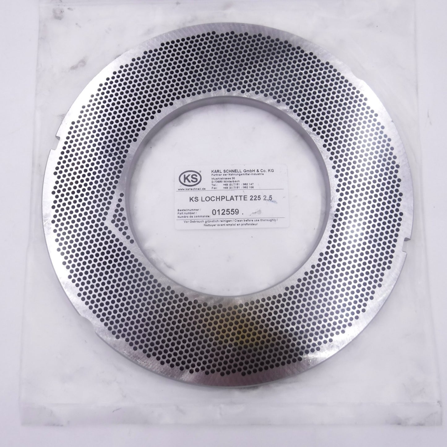 Karl Schnell 012559 225mm Hole Plate 2.5mm Holes Stainless Steel