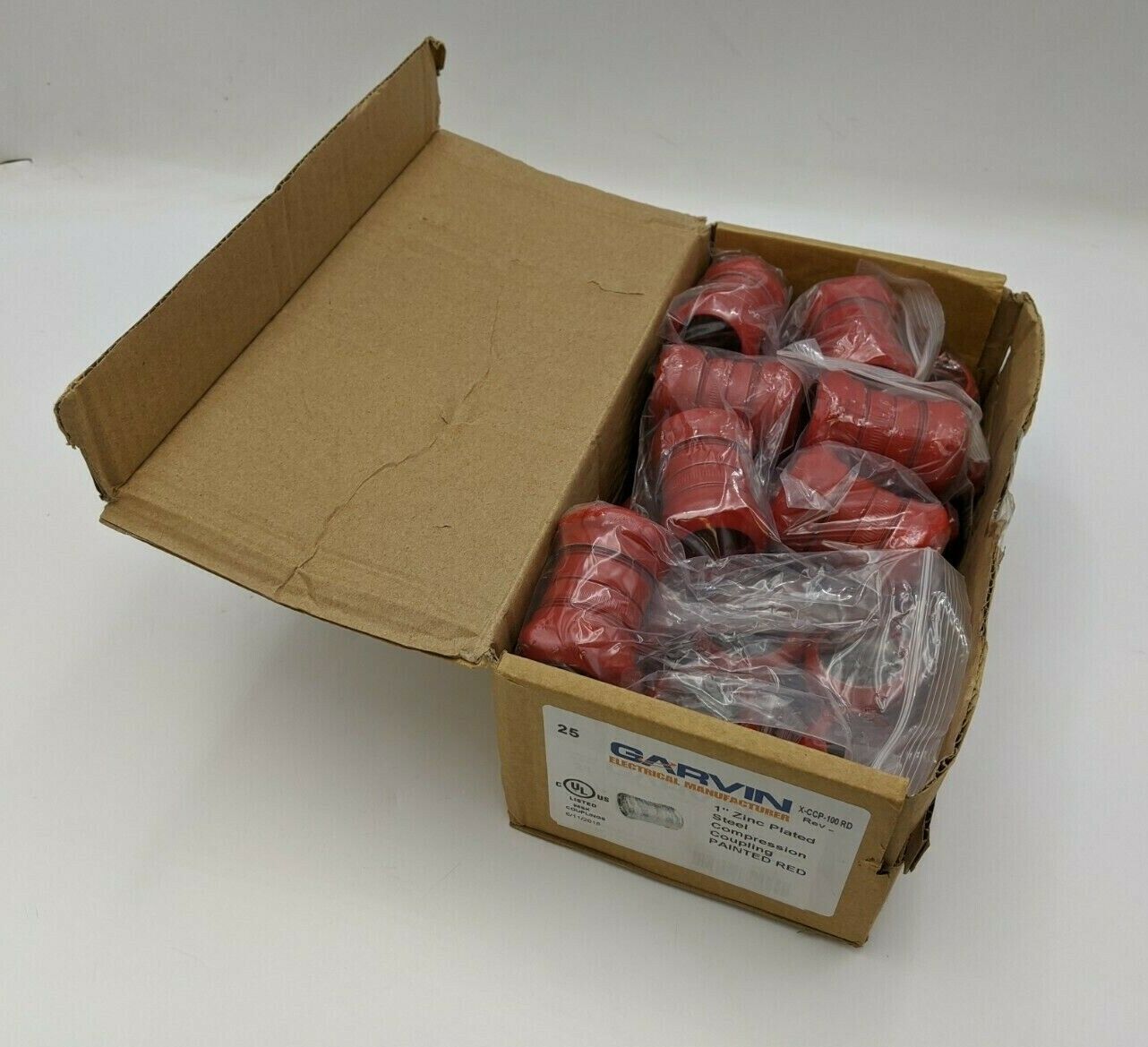 25PC Garvin CCP-100 RD 1" EMT Compression Coupling Steel Painted Red Zinc Plated