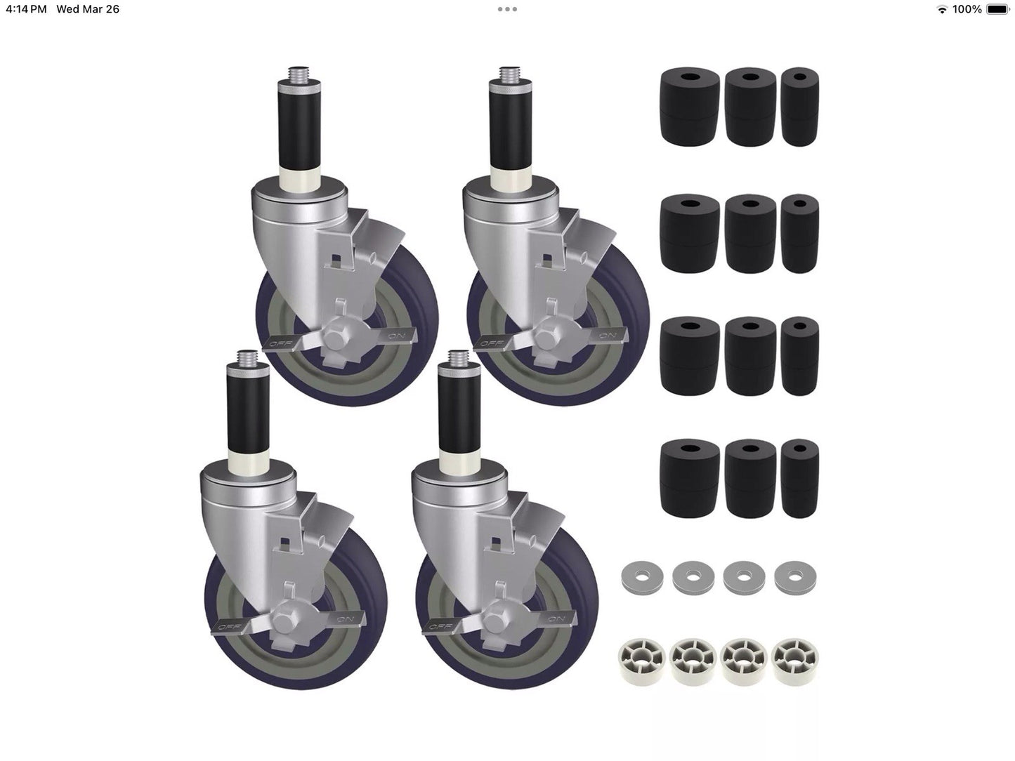 5 Inch Expanding Stem Caster Wheels Set of 4 for Table Legs Adapter