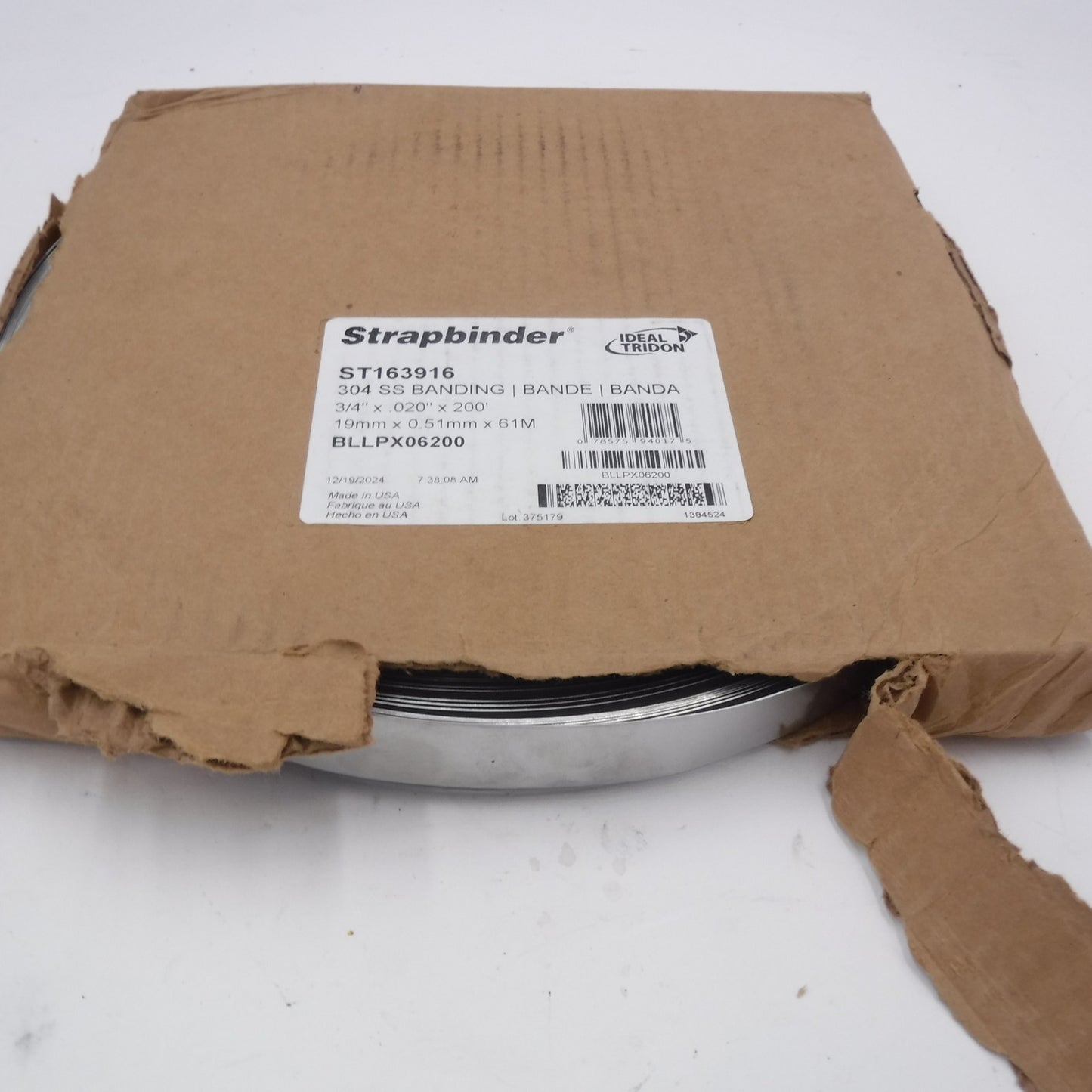 Ideal Tridon 200' x 34"x.020" Strapbinder Banding Strap 304 SS ST163916