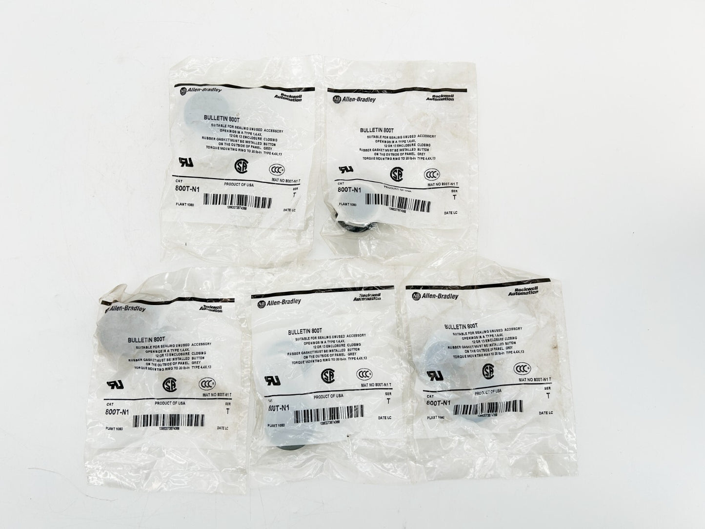 New Lot of 5 Allen Bradley 800T-N1 Closing Button 30MM Gray NEMA 13 Ser.T