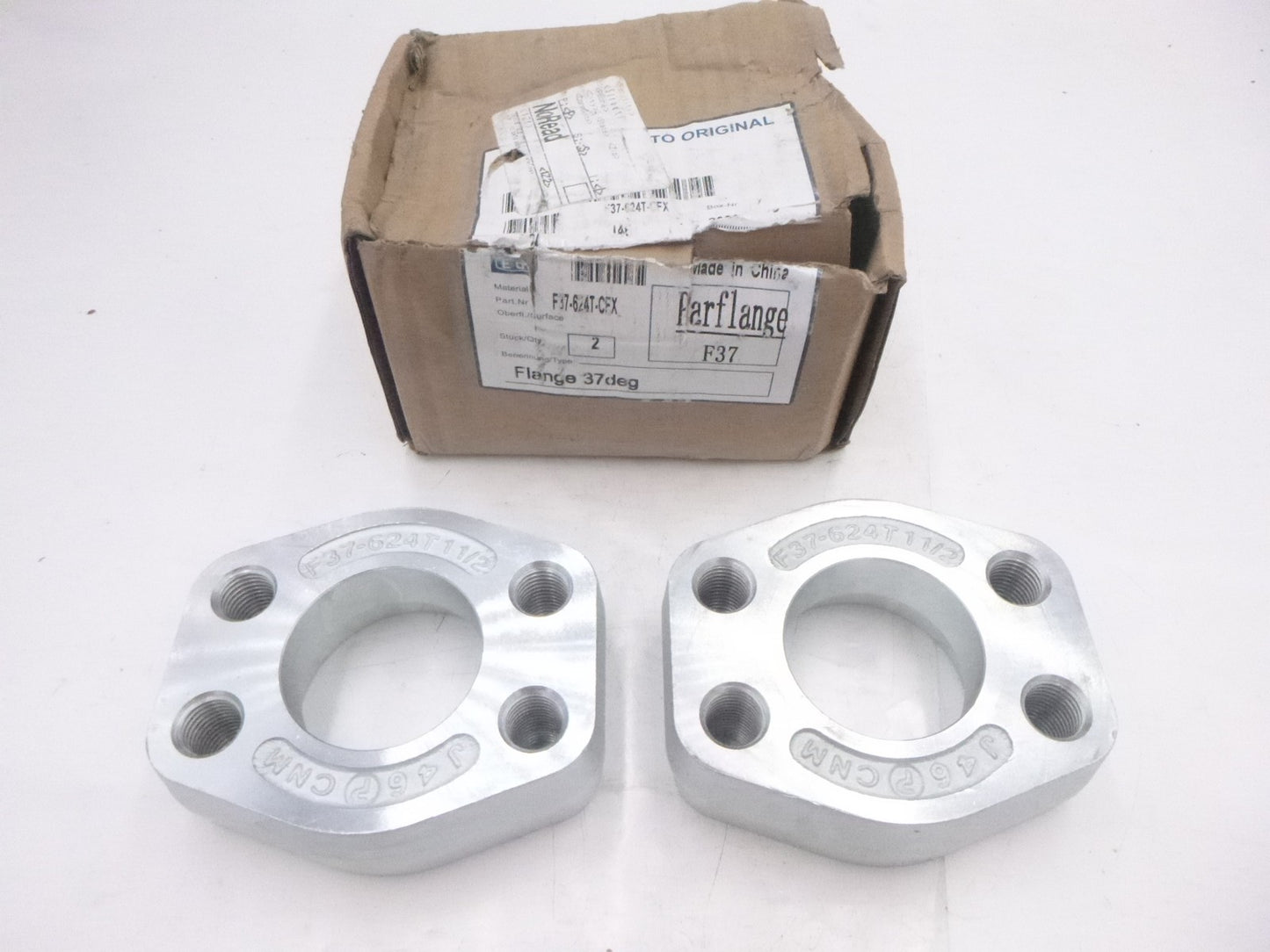 2 Pack Parker 37° Flare Flanges F37-624T-CFX 6000PSI w/ 1-1/2" Bore