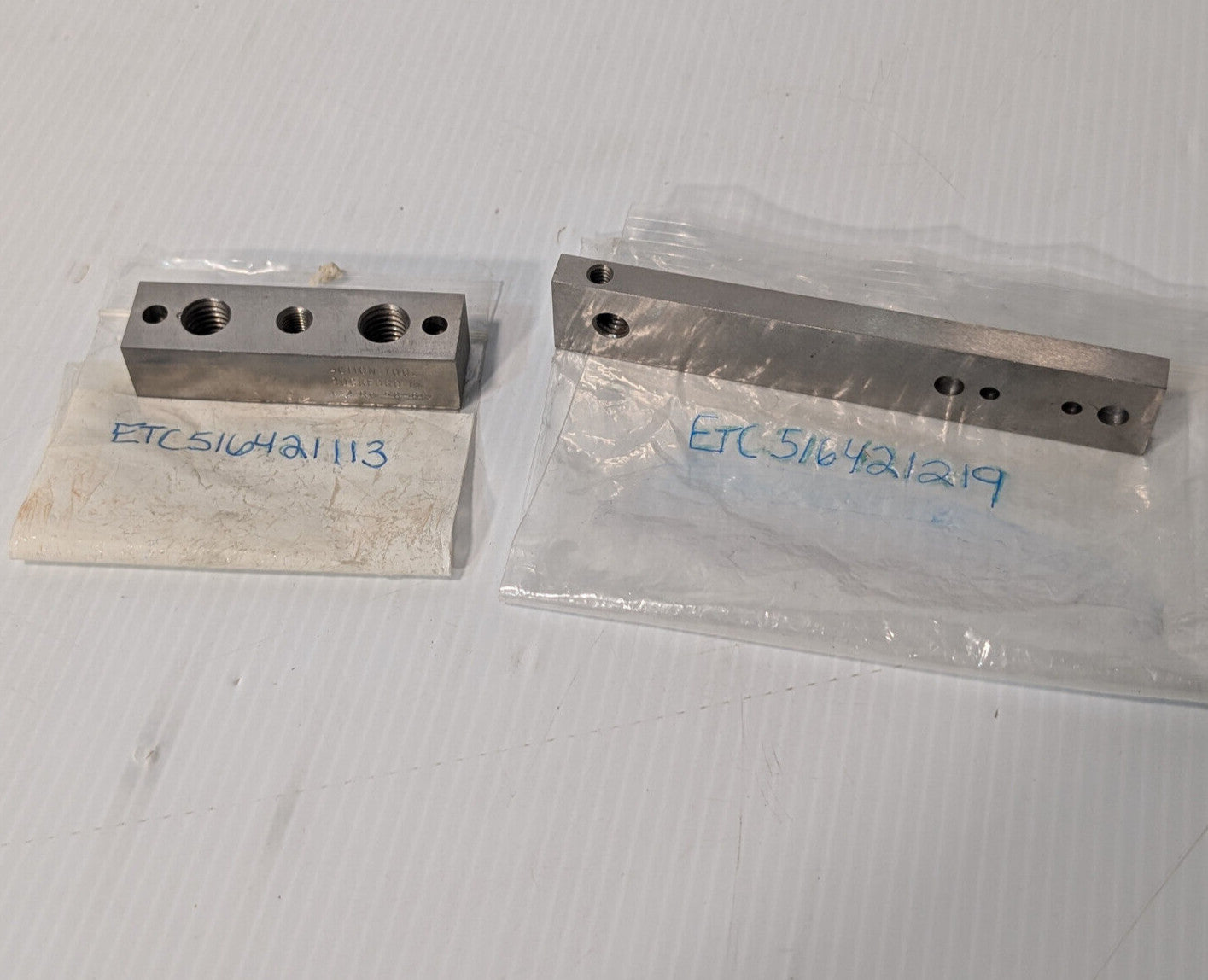 Lot of 2: Action Tool 516421219, 516421113 Precision Parts, manifold/block/bar