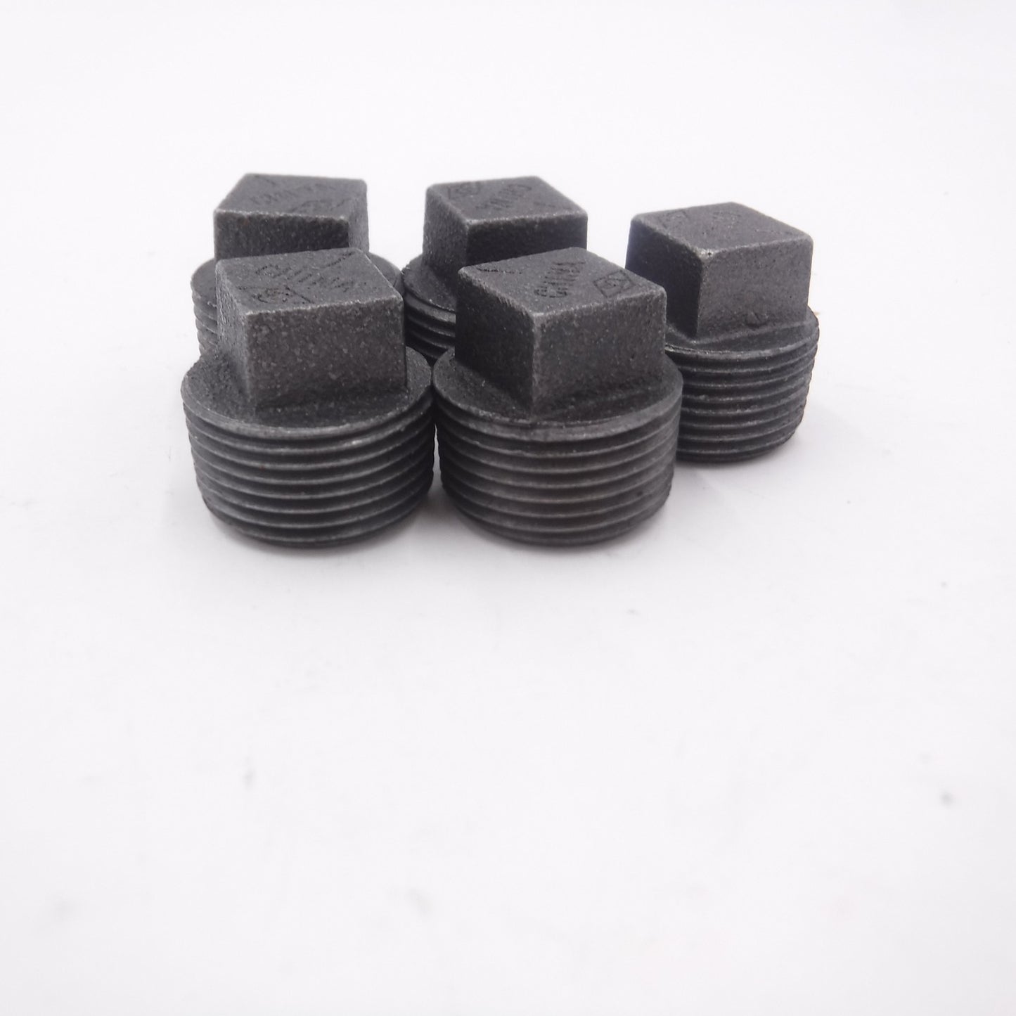 5 Pack 1" Male NPT Square Head Black Malleable Iron Plug