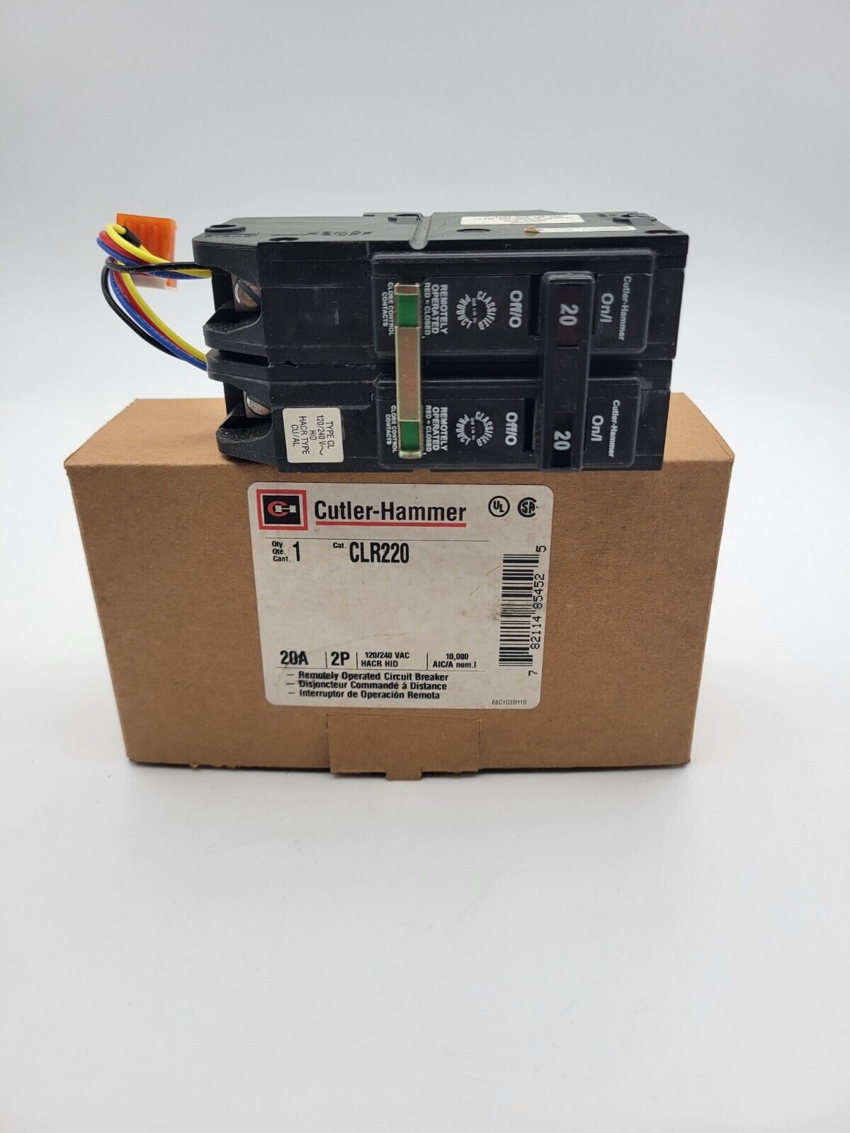Cutler-Hammer CLR220 Remotely Operated Circuit Breaker 20 Amp 240 VAC 2 Pole NOS