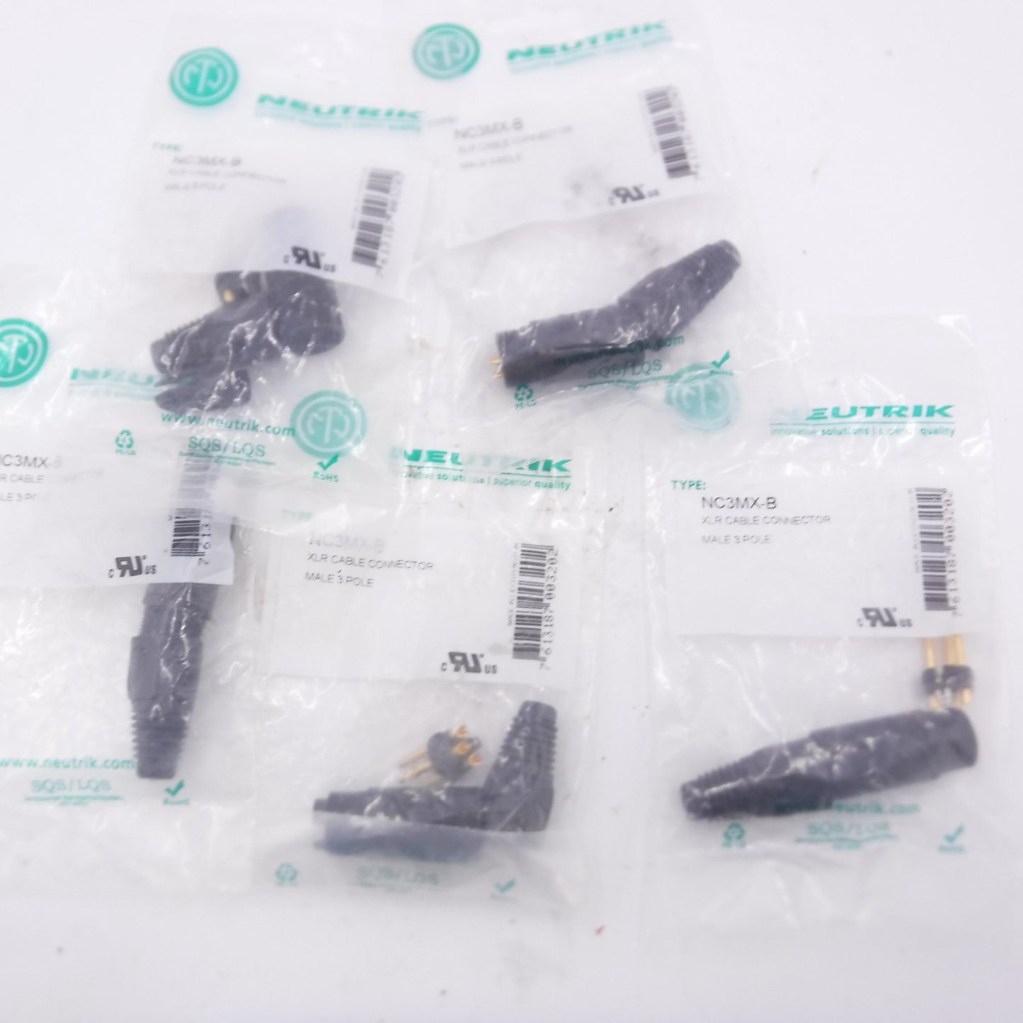 5 Pack Neutrik 3 Pole Male XLR Adapter Cable Connector w/Black Housing