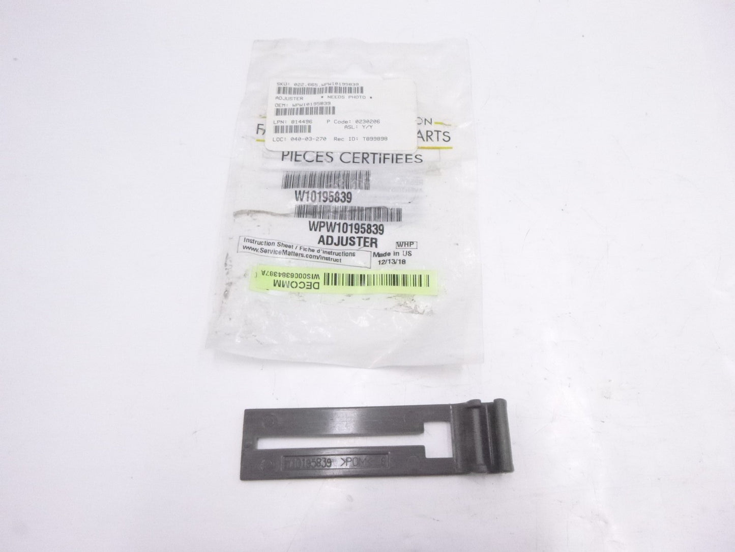 Genuine OEM Whirlpool W10195839 Dishwasher Rack Adjuster Strap