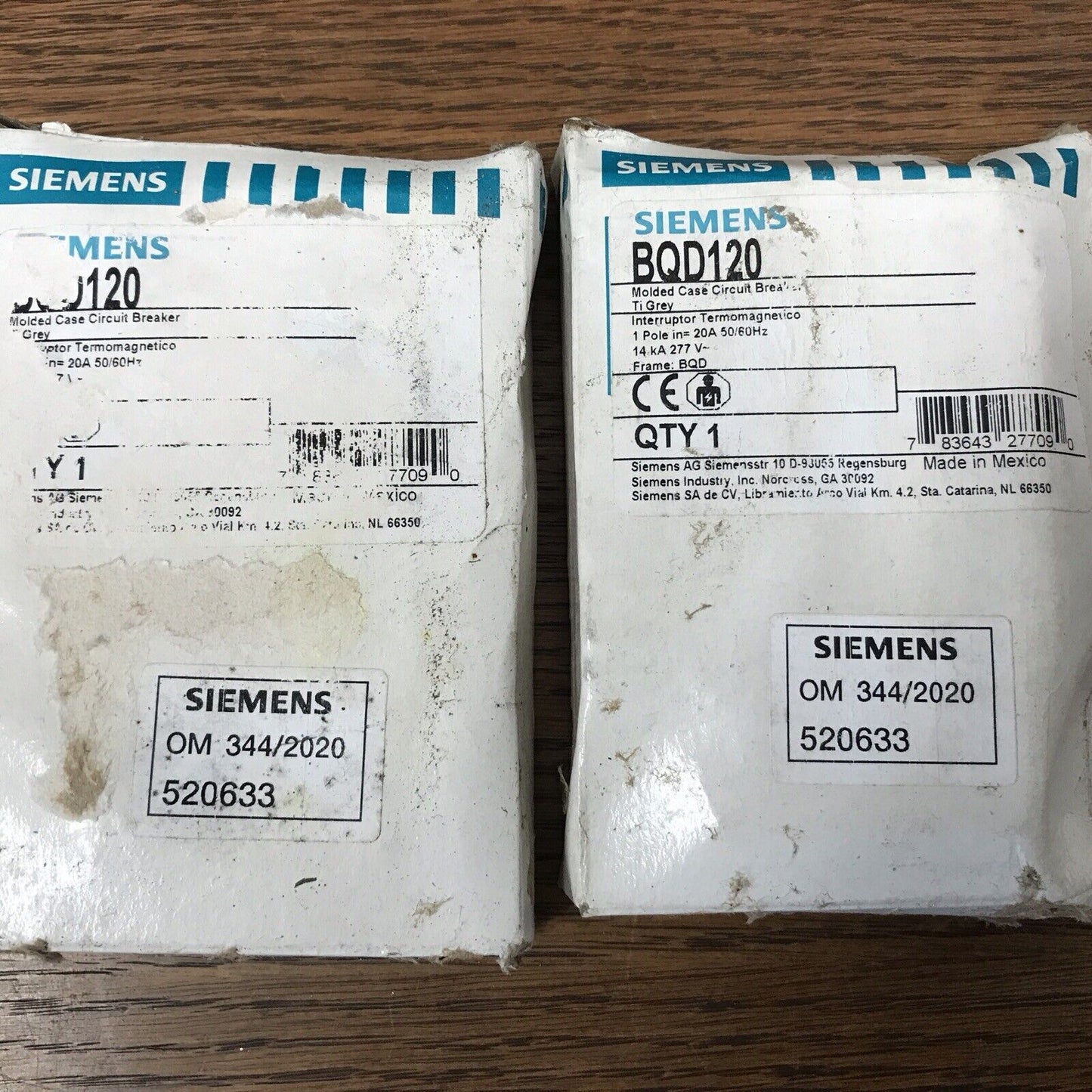 2 Siemens BQD120 20-Amp Single Pole 277V AC / 125VDC Lot Of 2 BREAKERS