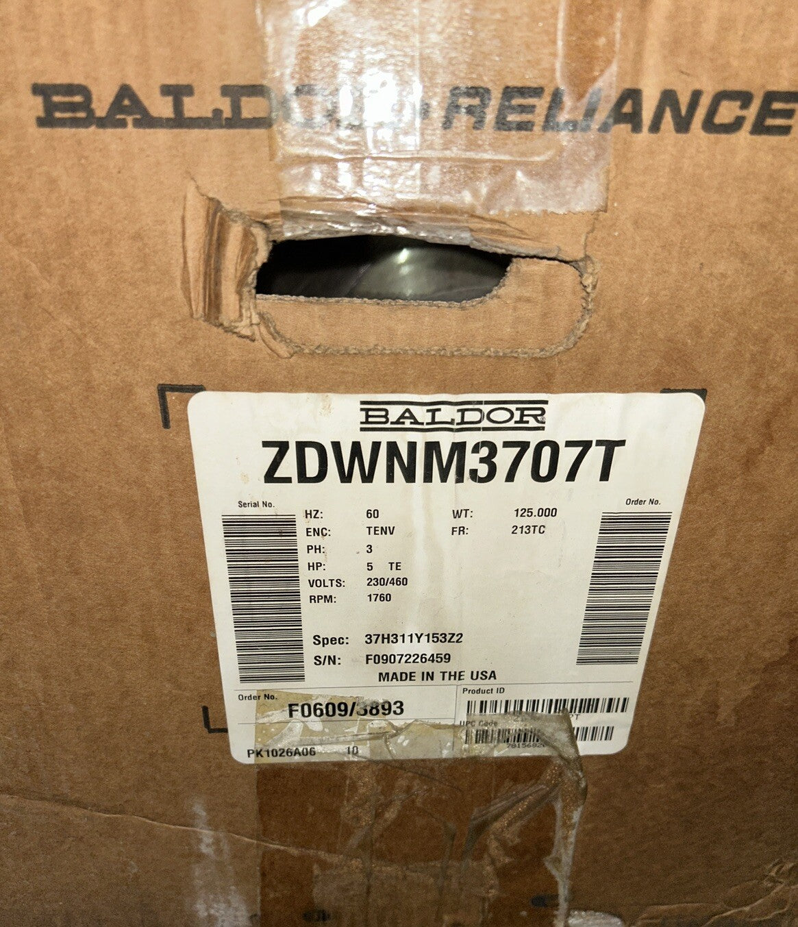 ZDWNM3707T - ABB - BALDOR - 5HP,1770RPM,3PH,60HZ,213TC,3734M,TENV. New In Box!