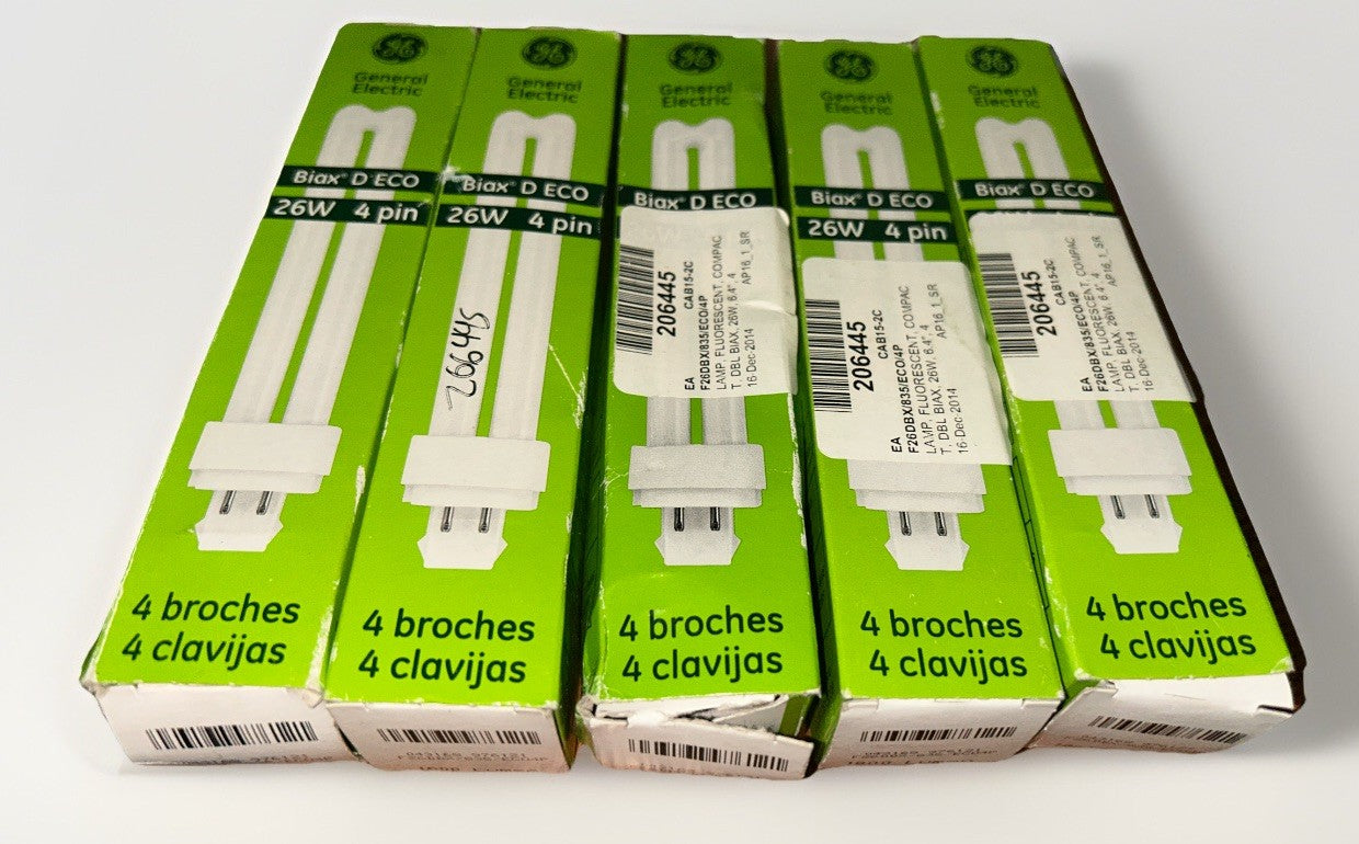 *Lot Of 5* GENERAL ELECTRIC BIAX D ECO 26WATT, F26DBX/835/ECO/4P, 6.4”. NEW! BA