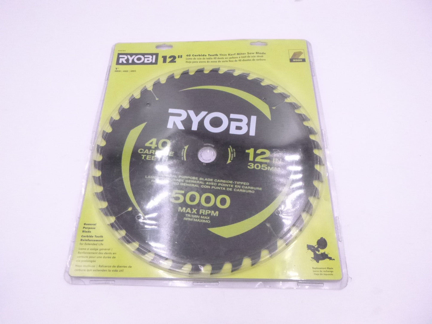 Ryobi 12" 40T Carbide Thin Kerf Miter Saw Blade Black