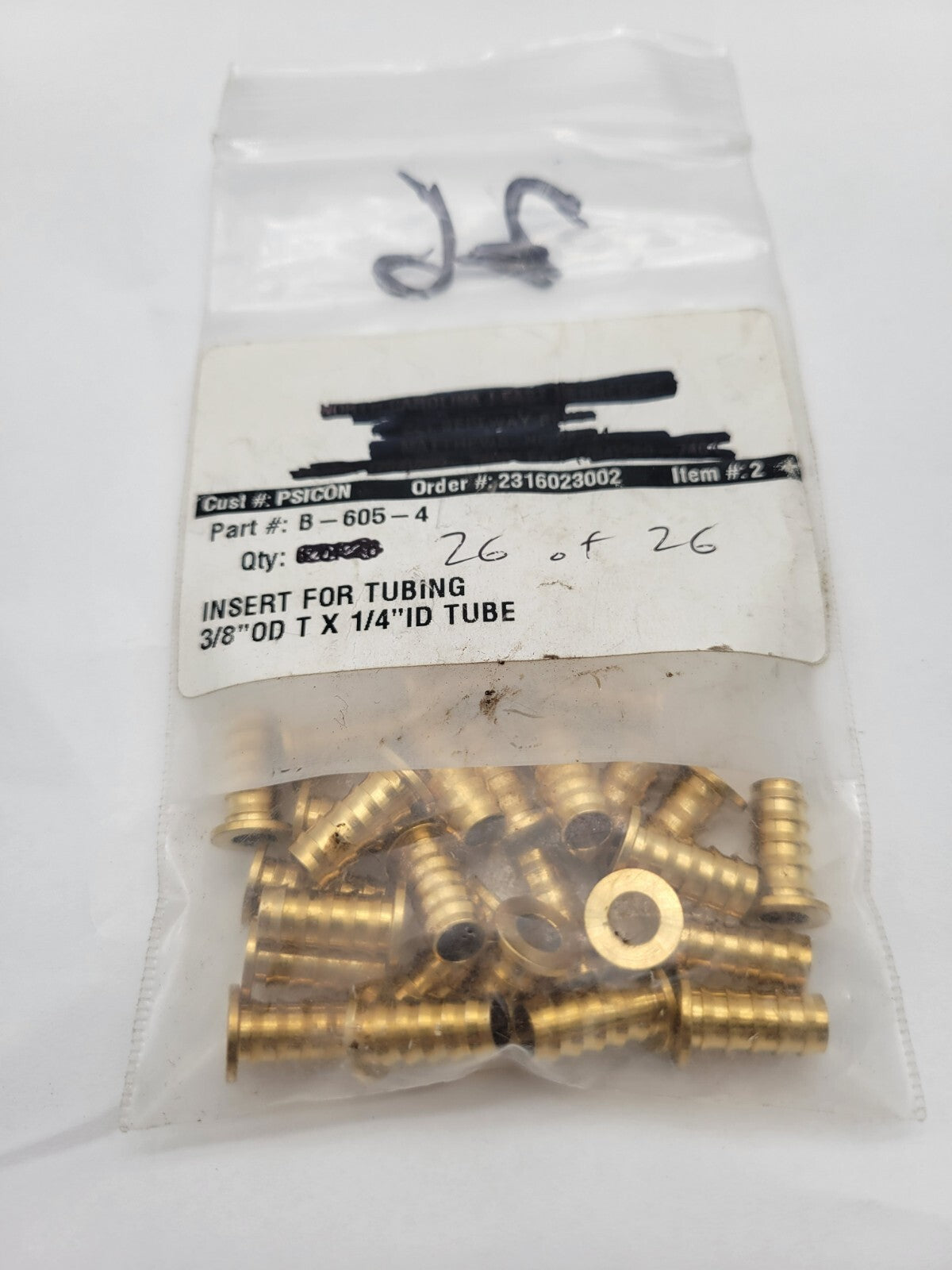 26PC Swagelok B-605-4 26PC Set Brass Tubing Insert 3/8" OD T X 1/4" ID NOS