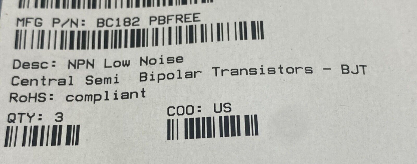 Qty 3 pack, Central Semiconductor BC182B NPN BJT bipolar transistor new parts