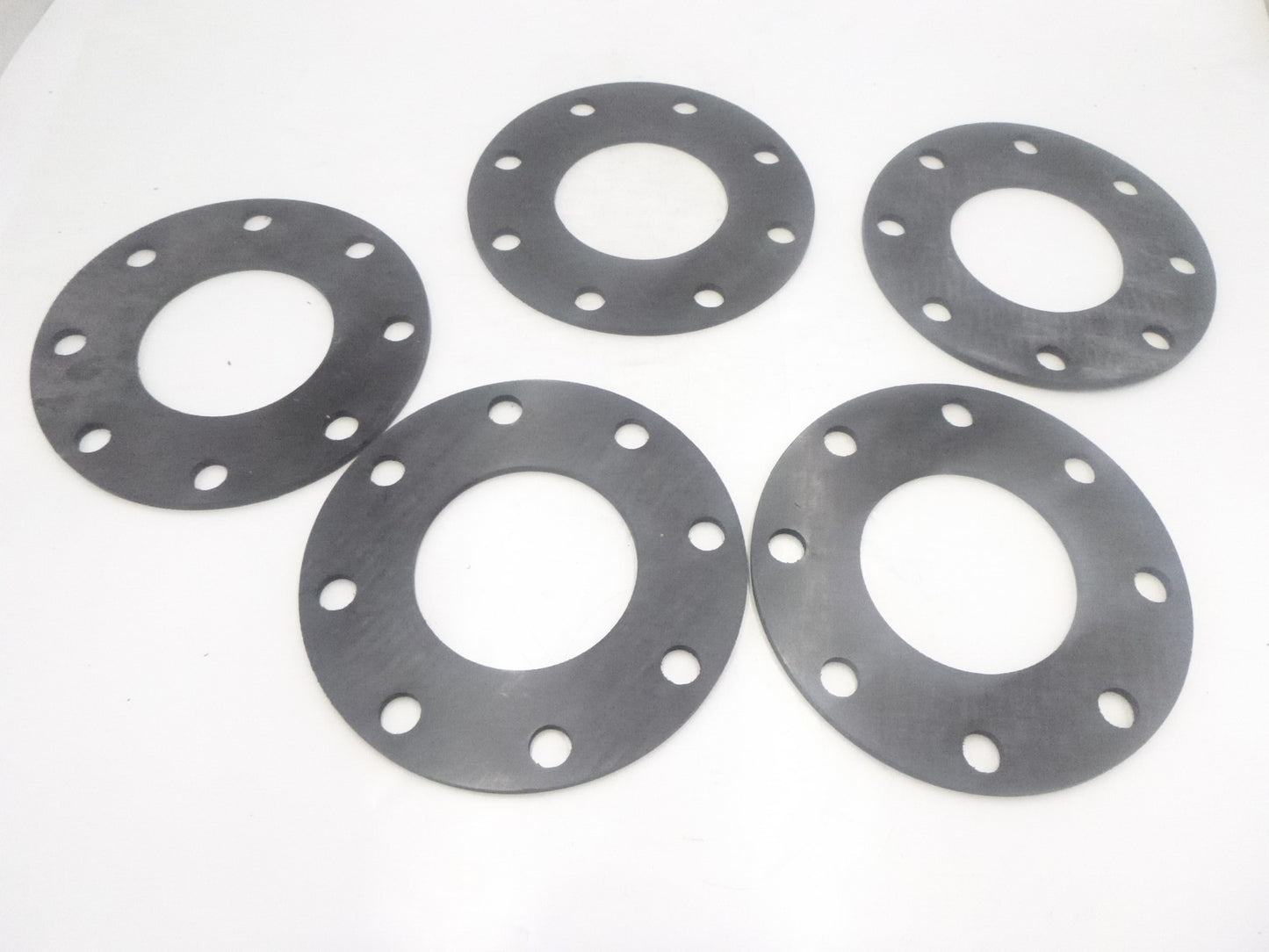 5 Pack Full Face Gasket 9"Dia. 4-1/2" Inside Dia. 8 Bolt Holes Black Rubber