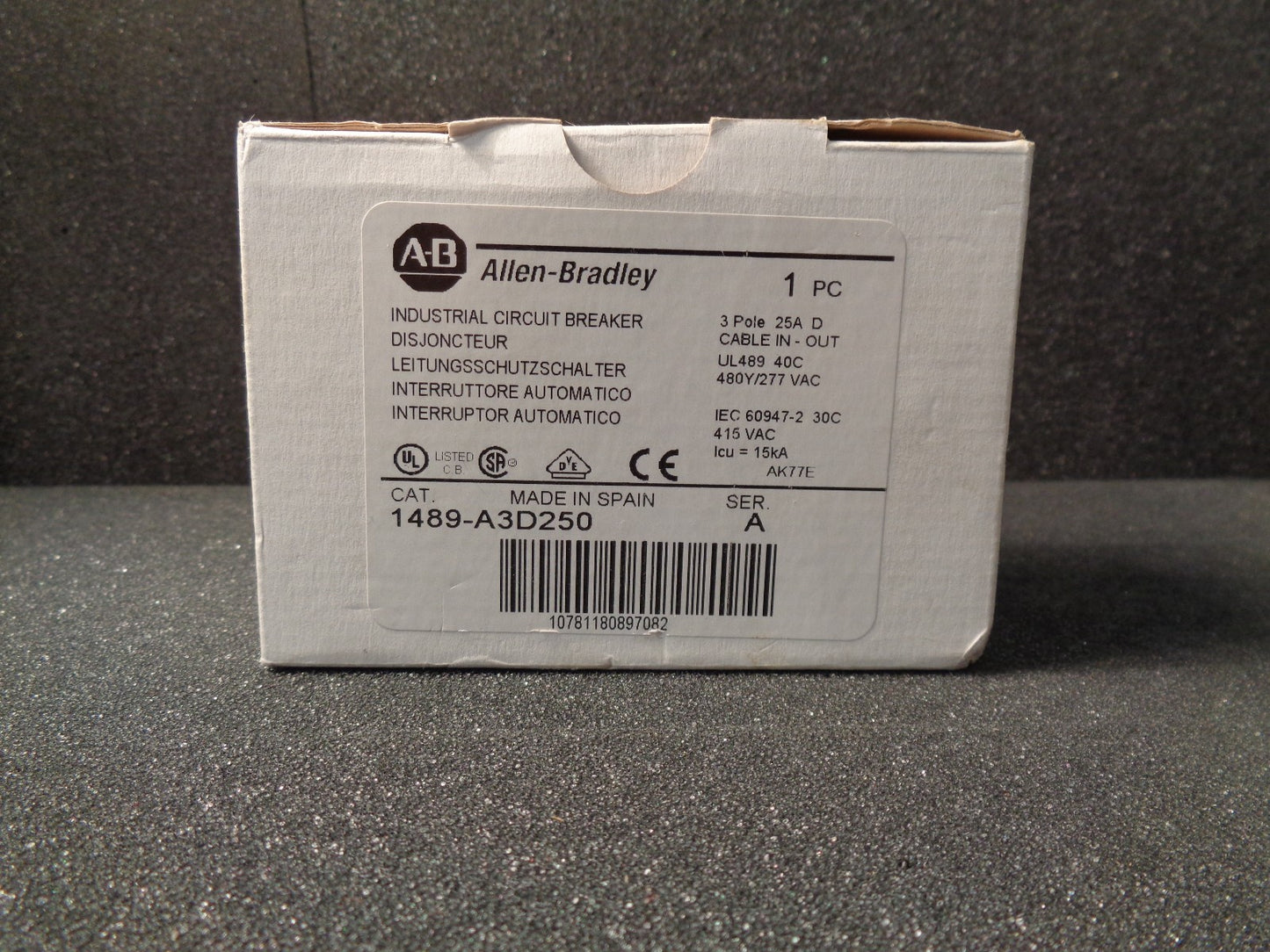 Allen-Bradley 1489-A3D250 UL489/CSA 22.2/ 3 Pole Trip Curve D 25 Amp 240Vac