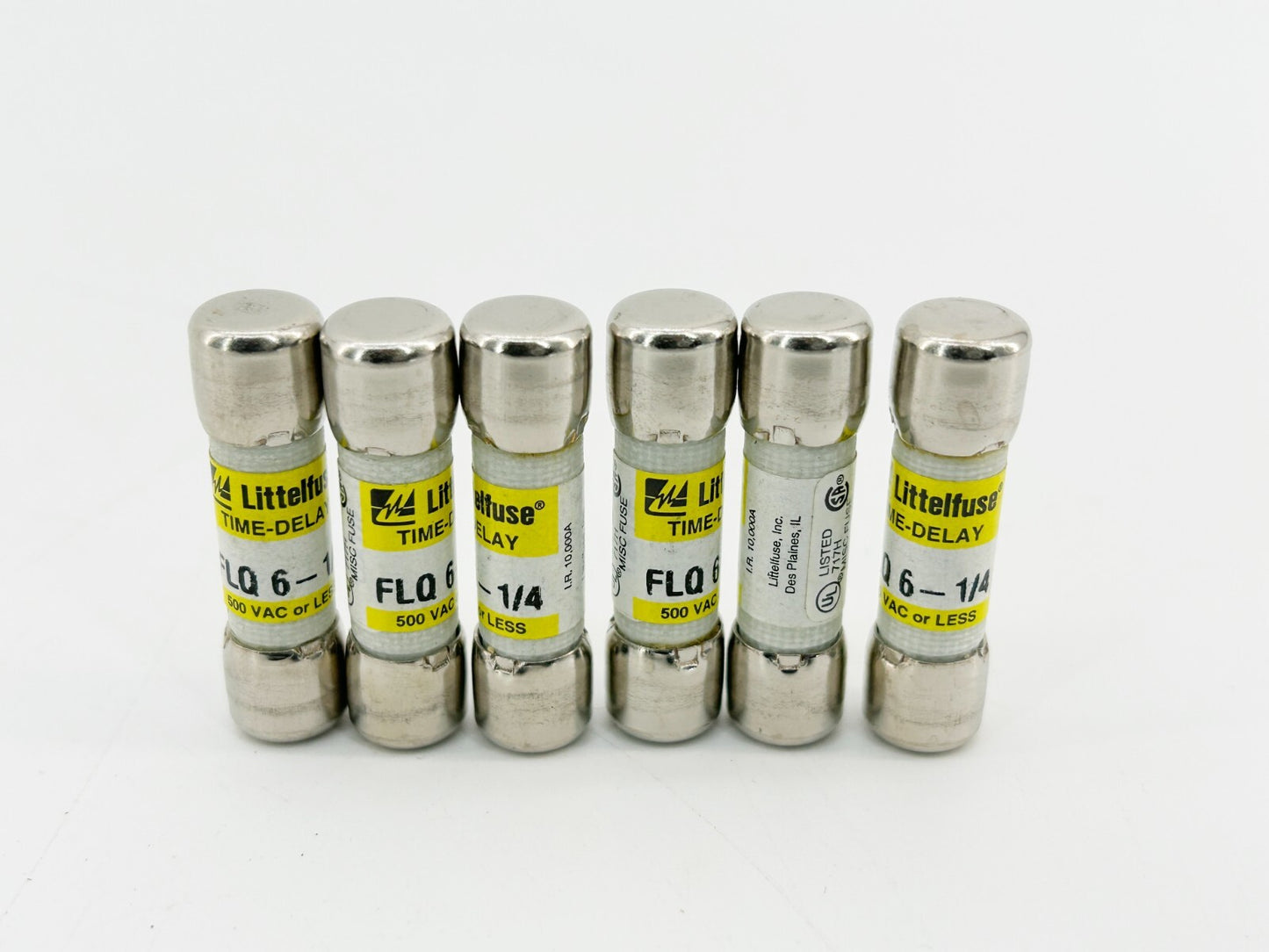 New Lot of 6 Littelfuse FLQ-6-1/4 Time Delay Fuse 6-1/2A 500V - No Box