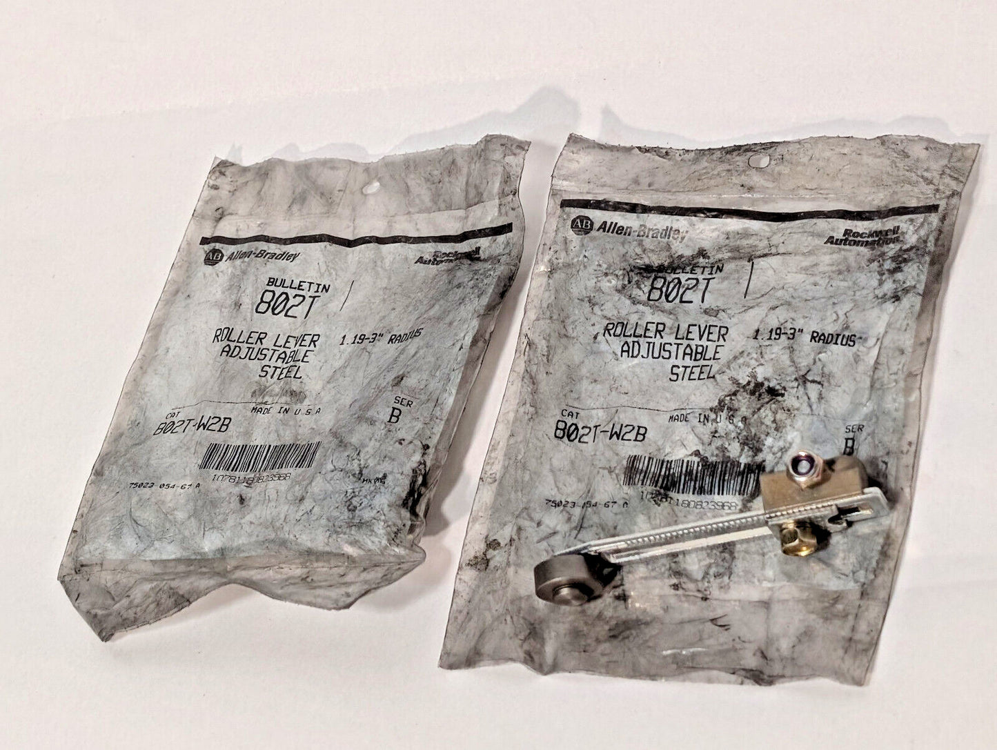 Lot of 2: Allen-Bradley 802T-W2B Ser.B Adjust. Steel Roller Levers 1.19-3"Radius