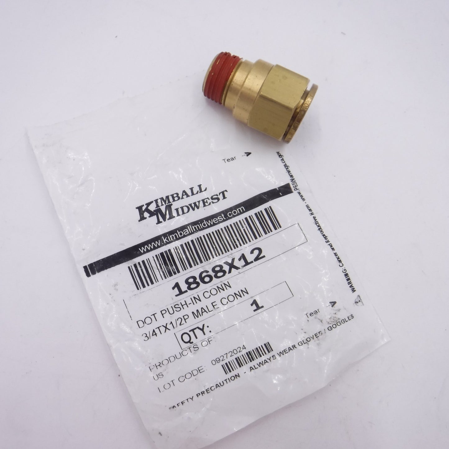 Kimball Midwest DOT Push-In Air Brake Male Connector 3/4" x 1/2"