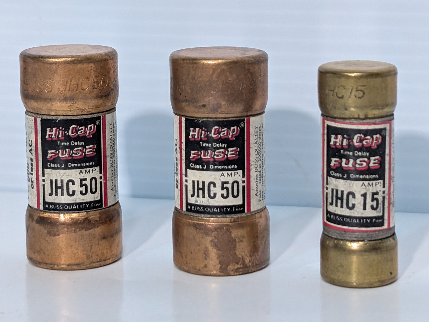 Lot of 3: Buss Hi-Cap JHC50, 50Amp, Class J, Time Delay Fuses, 600VAC