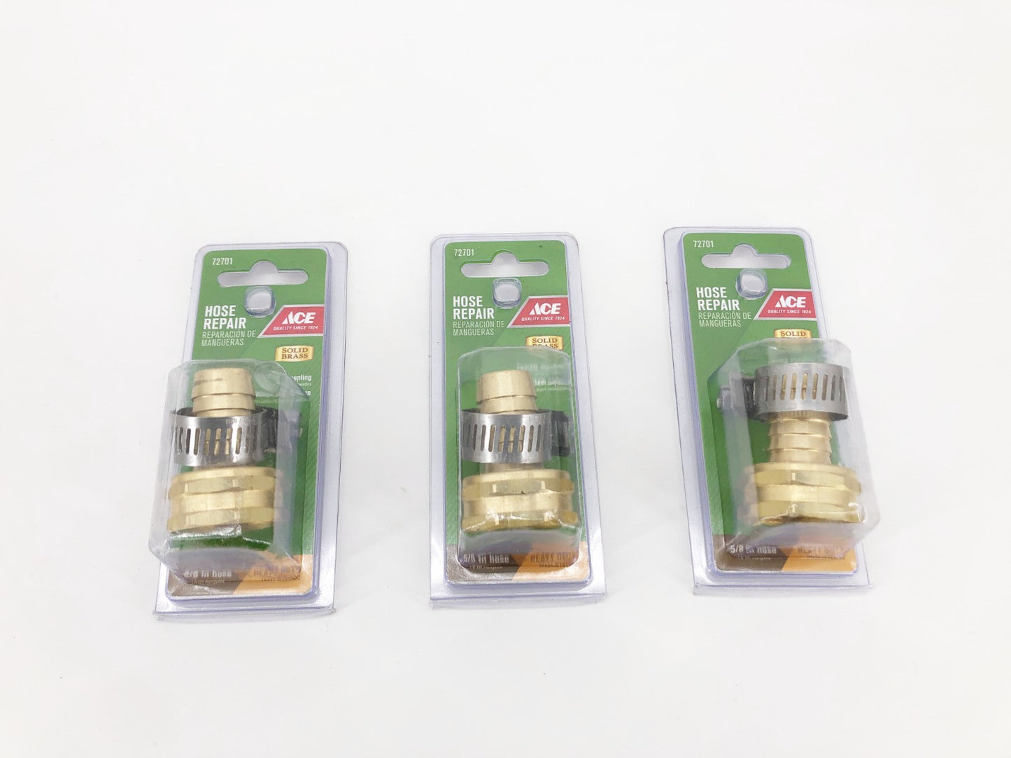 Lot of 3 New Ace 72701 5/8" Brass Hose Repair 5/8" Female Coupling with Clamp