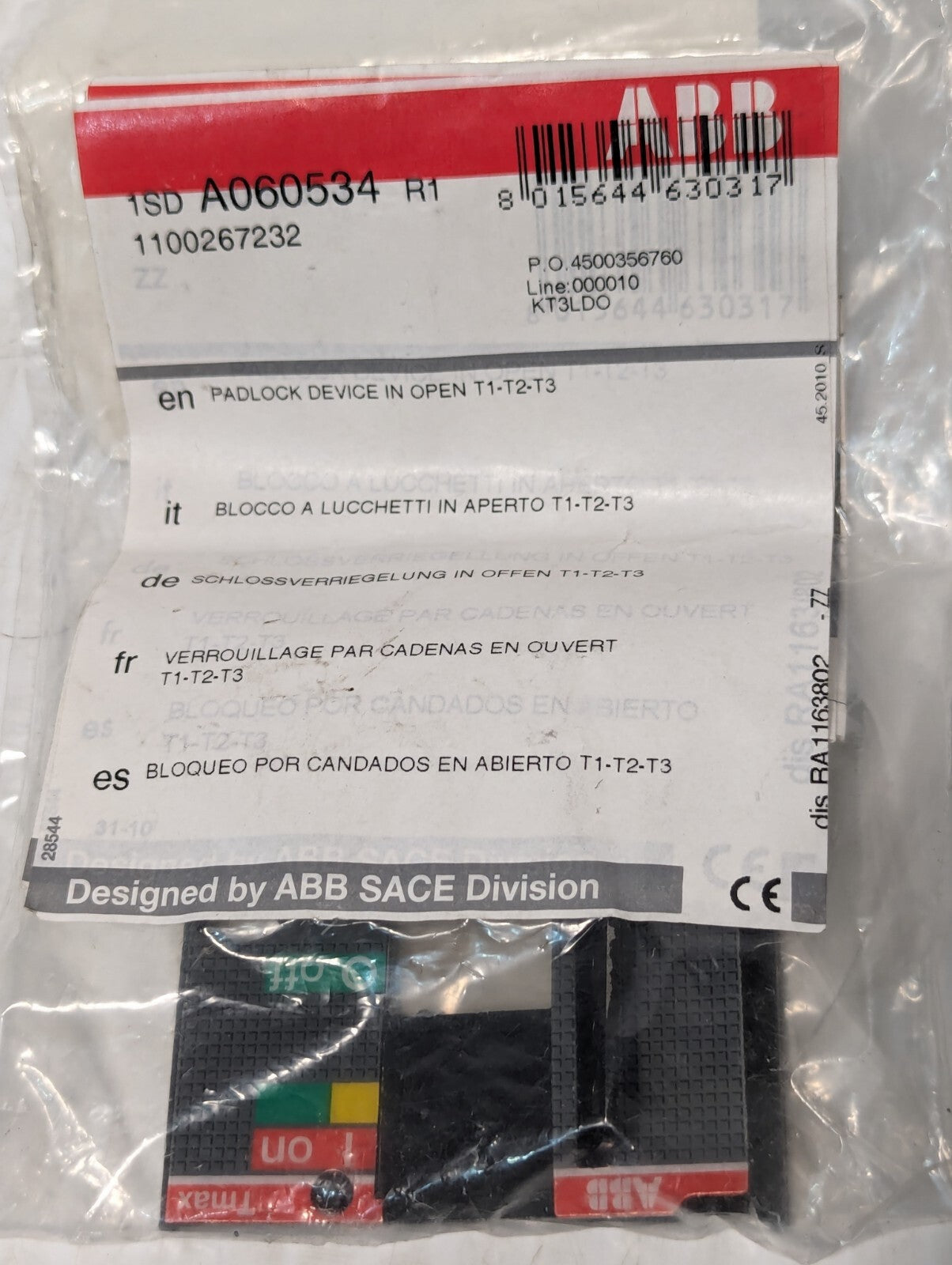 ABB KT3LDO Locking Device With Open Feature For Tmax T1-T3