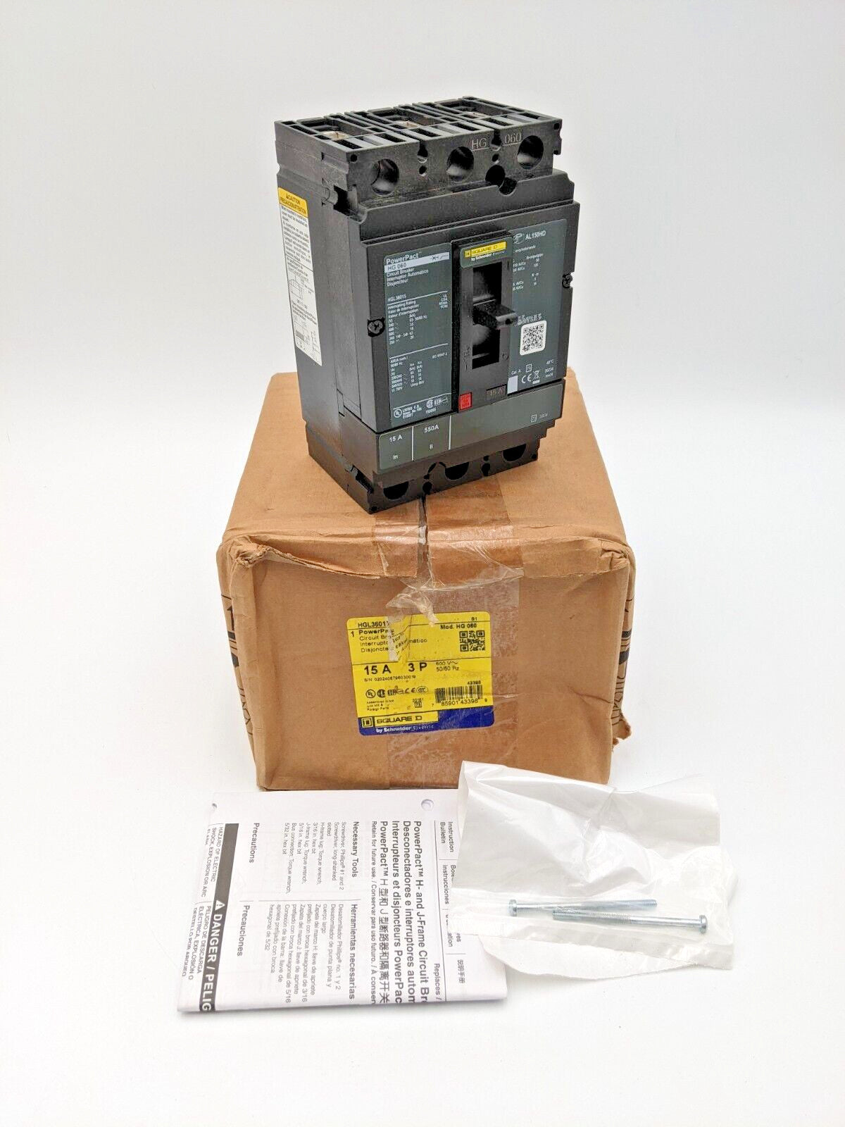 Square D HGL36015 Feed-Thru Circuit Breaker 15A 600V 3P 3PH HGL 15 AMP 600 Volt