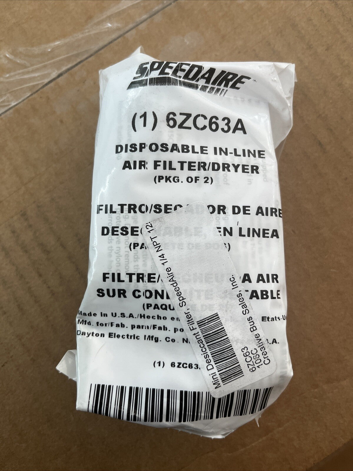 *LOT OF 2 NEW* SPEEDAIRE 6ZC63A 125psi Disposable In-Line Filter Dryer