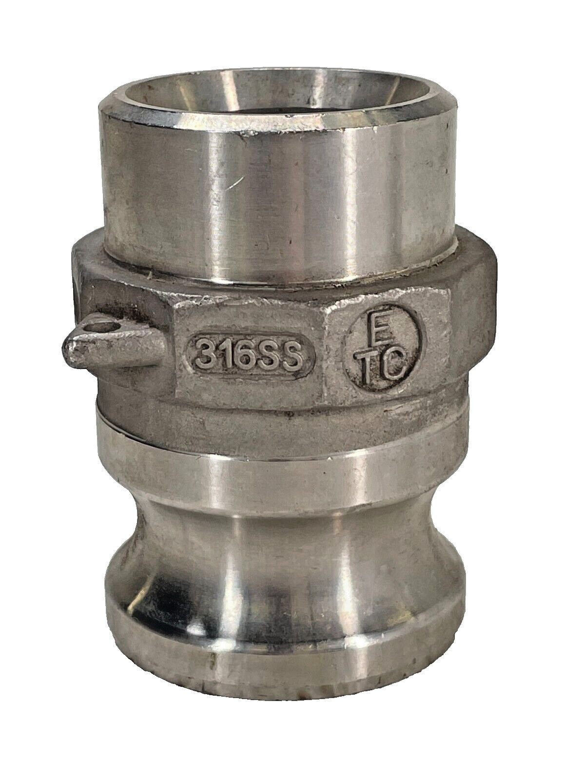 1-1/2" Beveled End (S/40) x Male Camlock Fitting, Type F, 316 Stainless Steel