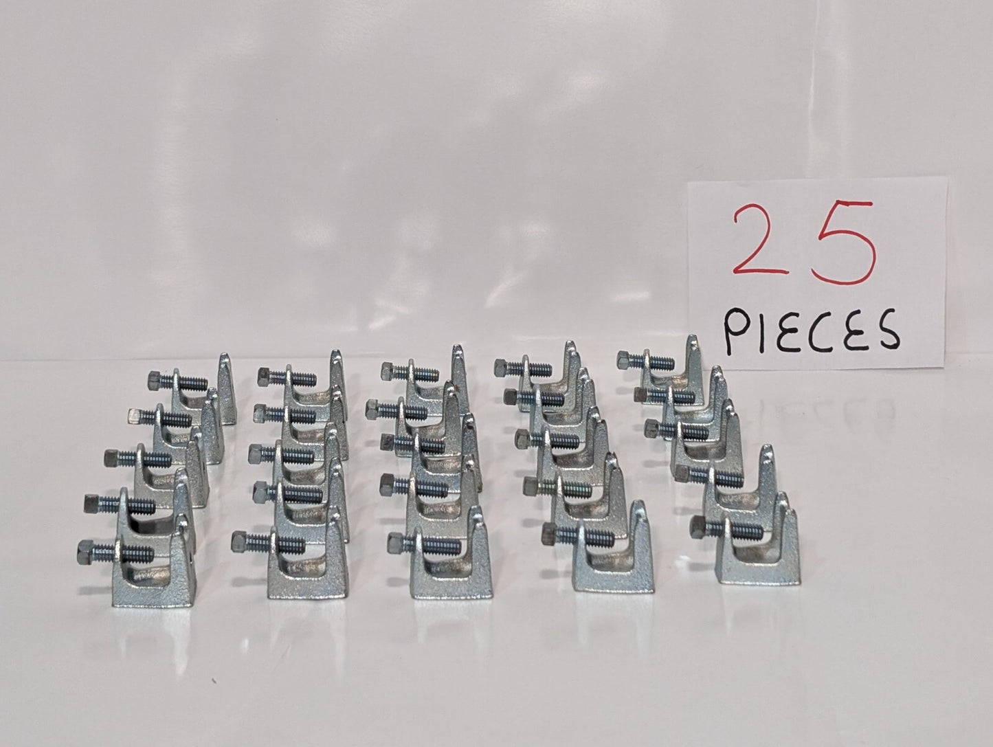 Lot of 25 Galvanized Iron Beam Clamps, 1" Wide, 1.25: Tall, 1.25" Deep