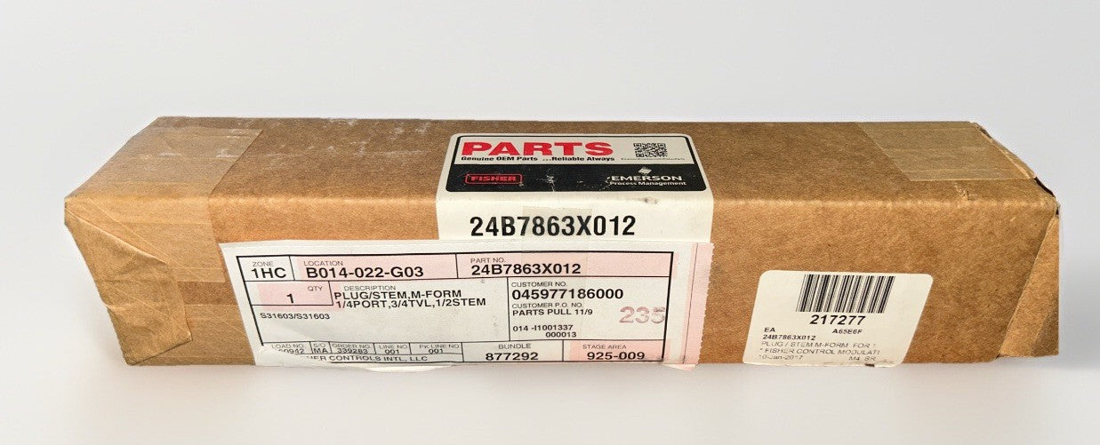 FISHER 24B7863X012 PLUG/STEM M-FORM 1/4 PORT, 3/4 TVL, 1/2 STEM. NEW! G6