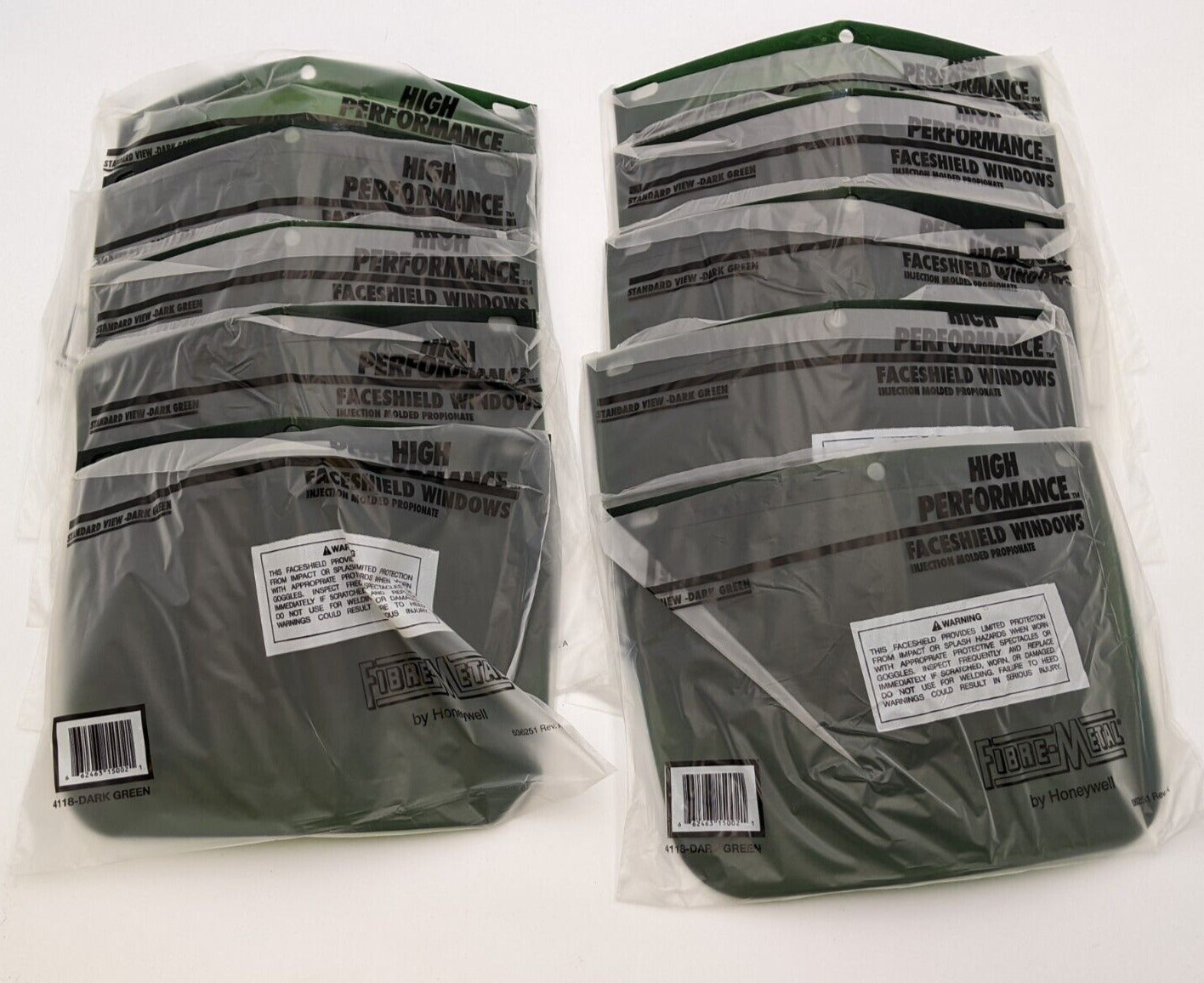 10 PC Fibre Metal 4118DGNBP Faceshield Window Dark Green High Performance F300