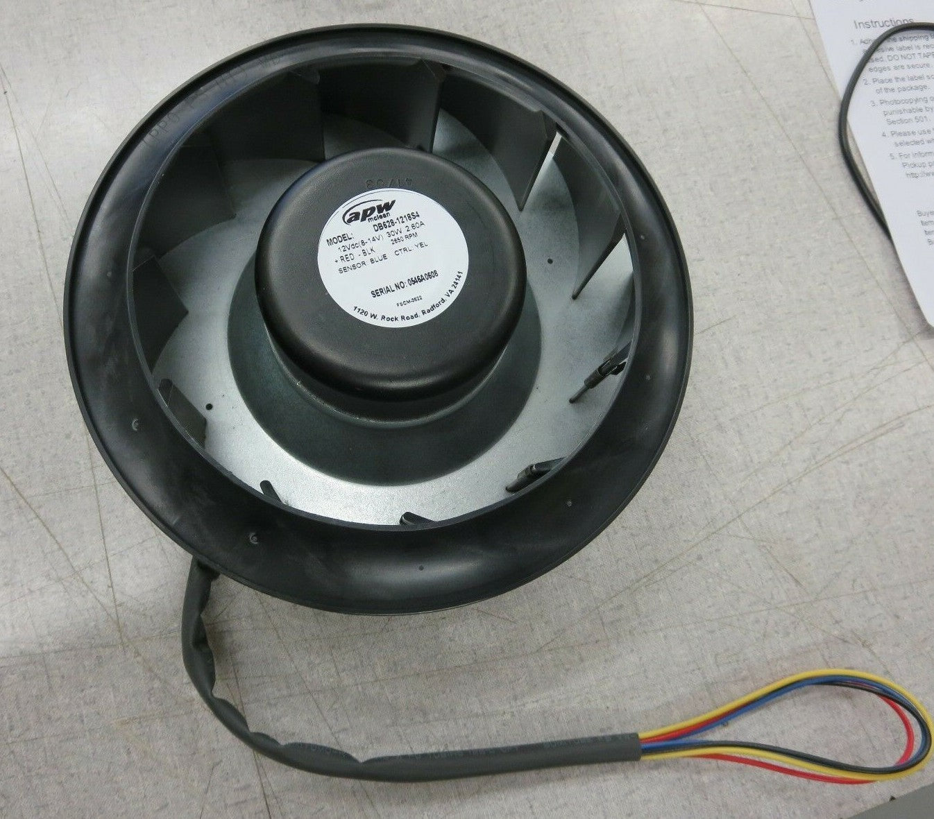APW McLean DB628-1218S4 Blower Fan (12VDC, 30W, 2.60A, 2650RPM) "NEW"