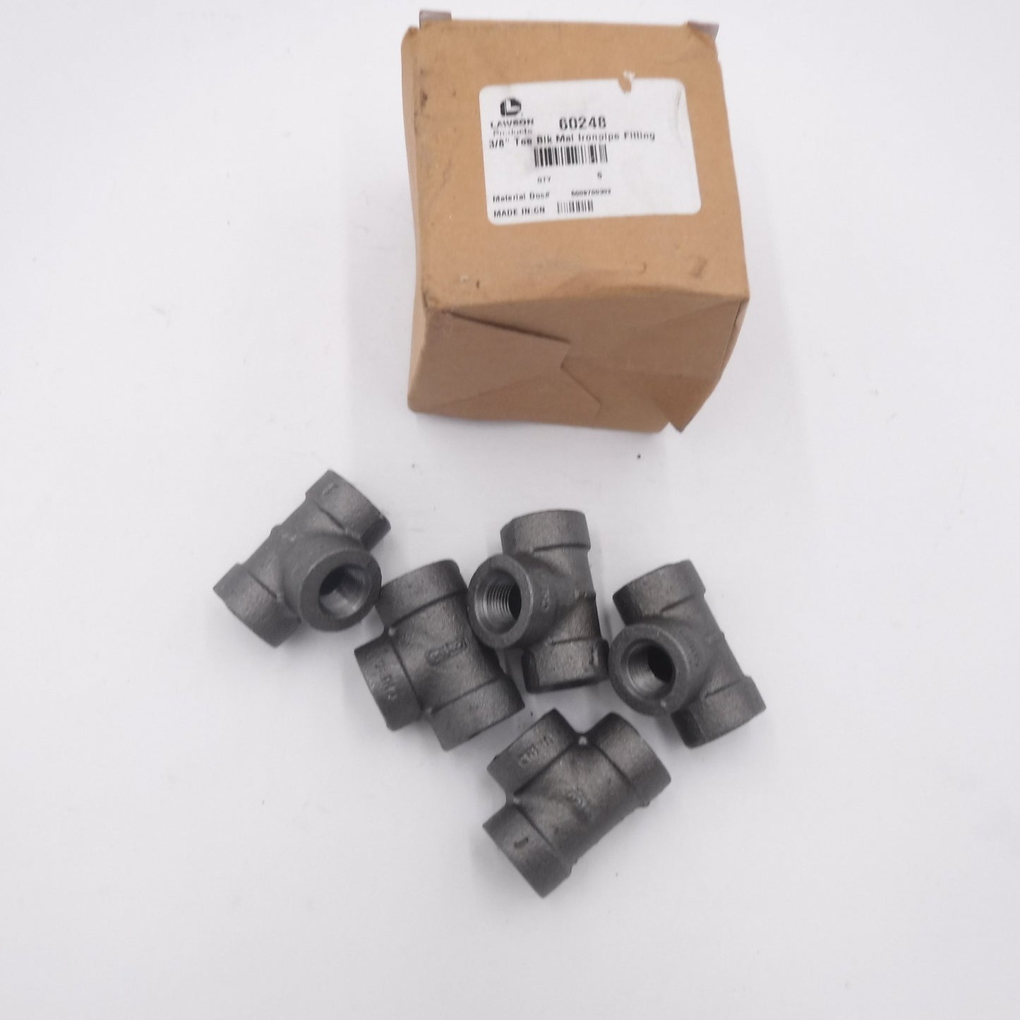 5 Pack Lawson 3/8"-18 Female NPT Malleable Iron Equal Tee 60248