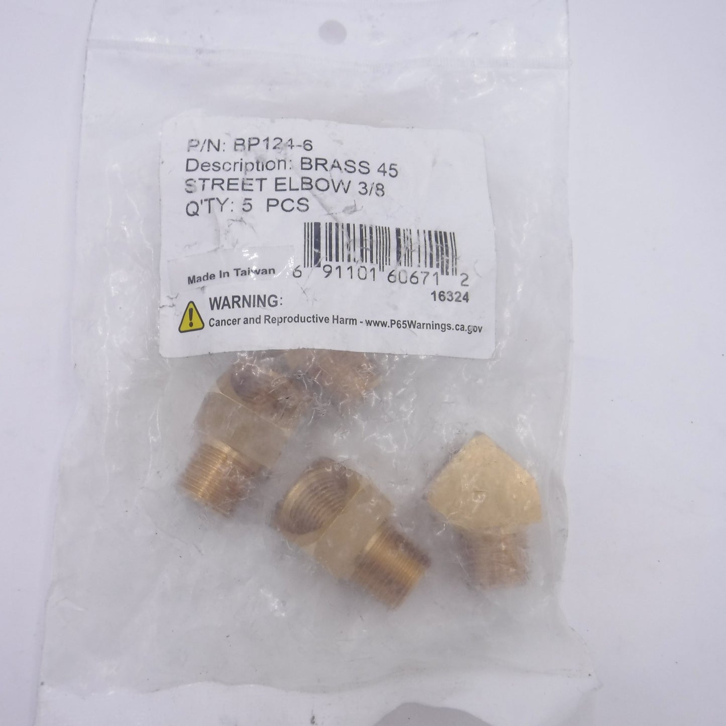 5 Pack Brass 45° 3/8" Street Elbows BP124-6