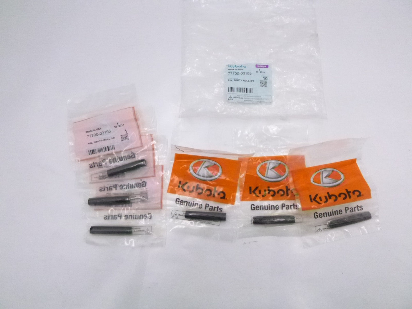 6 Pack OEM Kubota Tooth Roll Pin 3/8" Tooth and Blade Retention 77700-03195