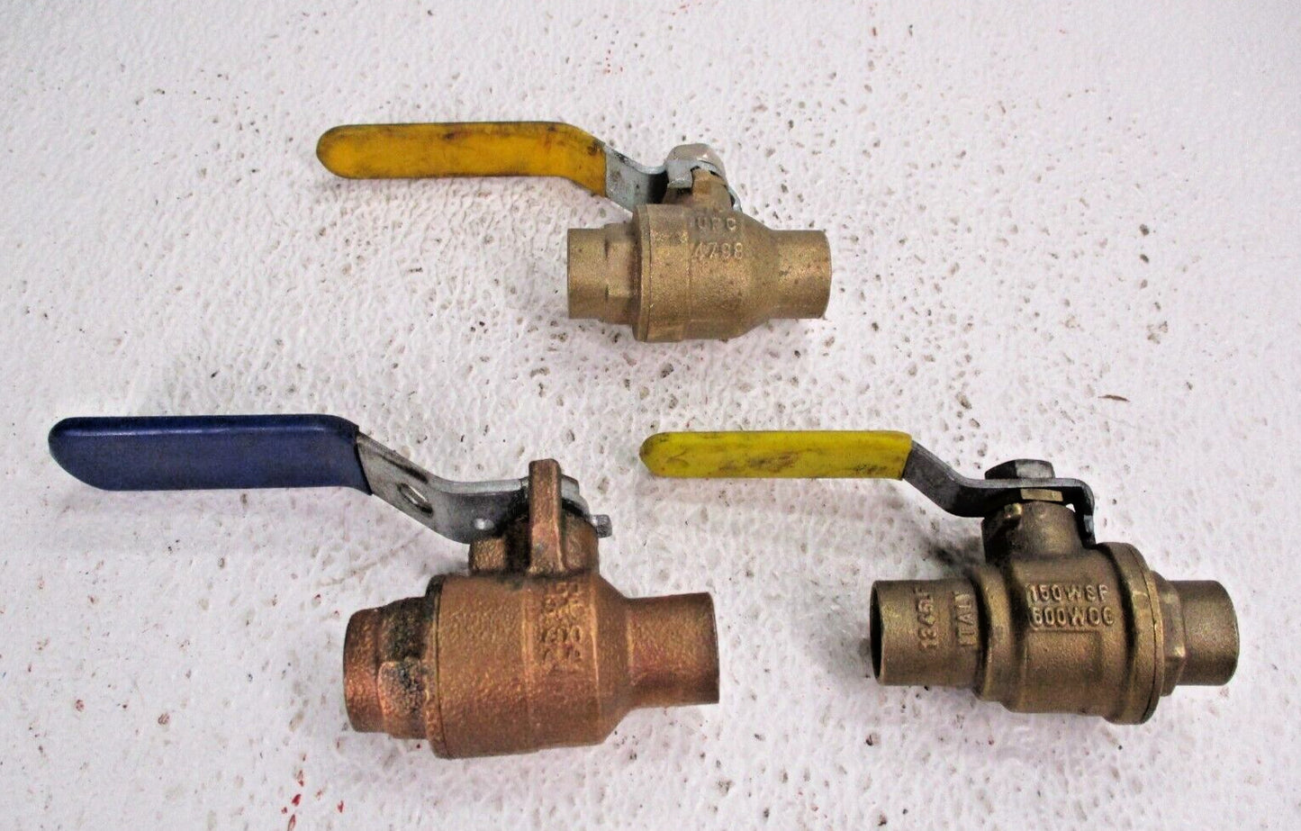 (3) Ball Valve 1/2" CTS Solder Joint / Sweat Ends 150-WSP 600-WOG Lever Op.