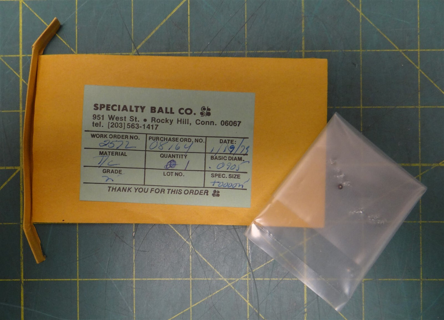 (Qty 1) 0.0905" Diameter Specialty Ball Co. Tungsten Carbide Bearing Ball