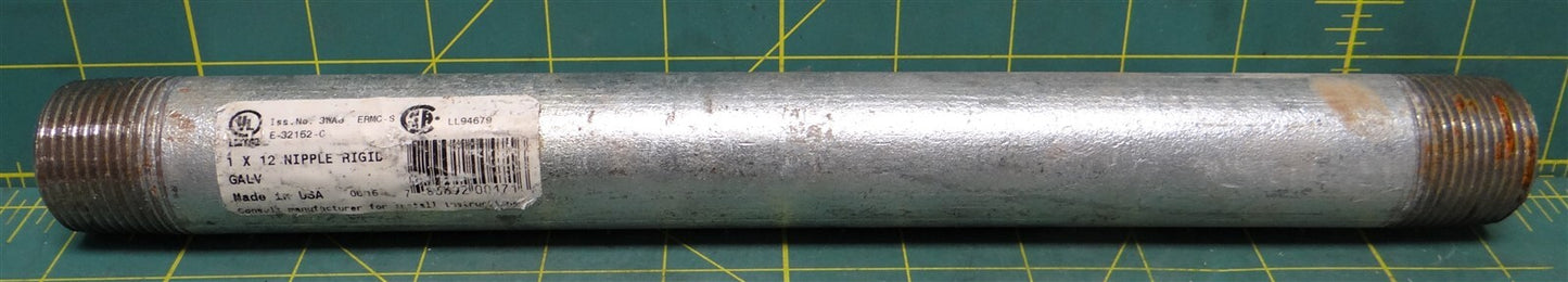 1" X 12" Rigid Galvanized Steel NPT Threaded Electrical Metal Conduit Nipple