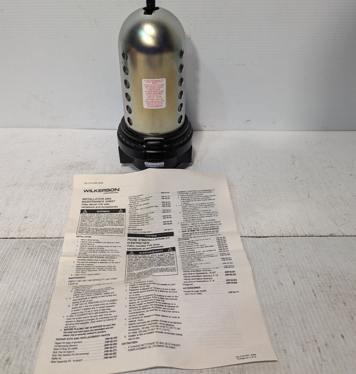 Wilkerson F30-06-000 Pneumatic Filter, open box with manual