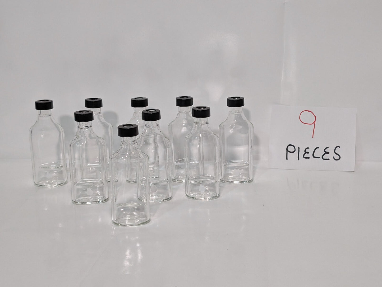 Lot of 9 Bellco Glass Small Clear Glass Media Storage Bottles w Open Top Caps