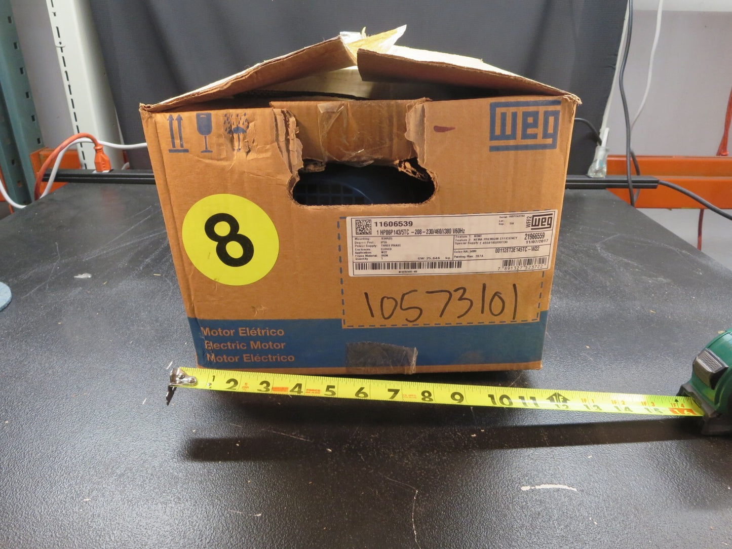 WEG, 11606539, AC Motor, 1 HP, 3 PH, 60 HZ, 230/460/380 V, New/Open Box/Untested
